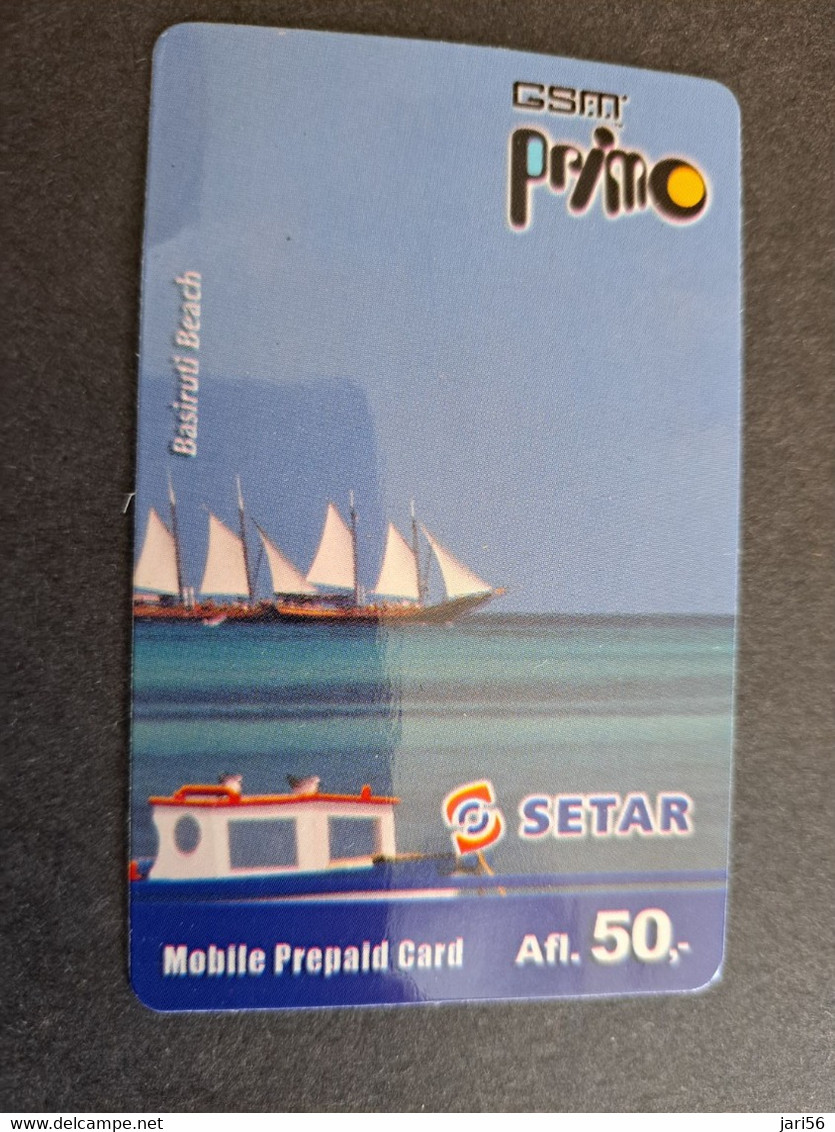 ARUBA PREPAID CARD SETAR/GSM PRIMO  FL 50,- BASIRUTI BEACH/SAILBOATS      Fine Used Card  **10511** - Aruba