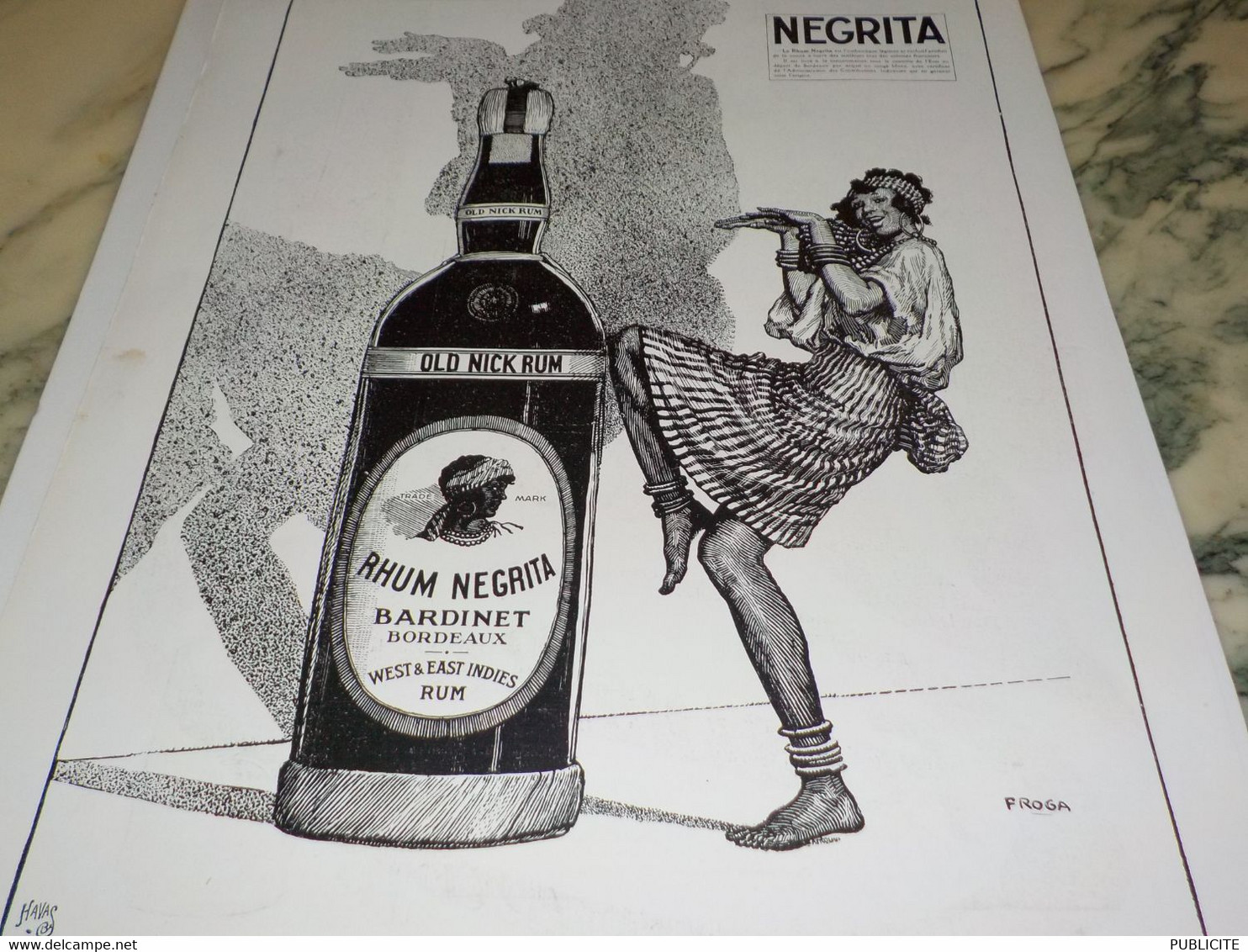 ANCIENNE PUBLICITE  RHUM NEGRITA 1930 - Alcools