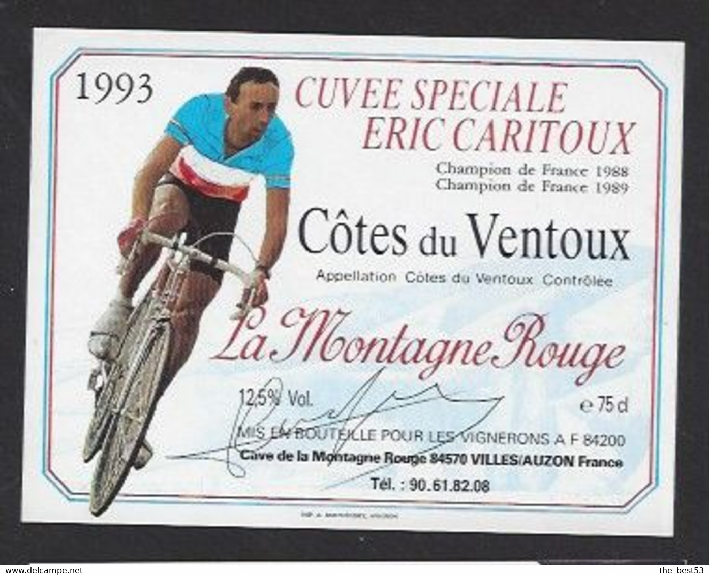 Etiquette De Vin Côtes Du Ventoux -  La Montagne Rouge  -  Cuvée Spéciale Eric Caritoux  -  Thème Cyclisme - Cyclisme