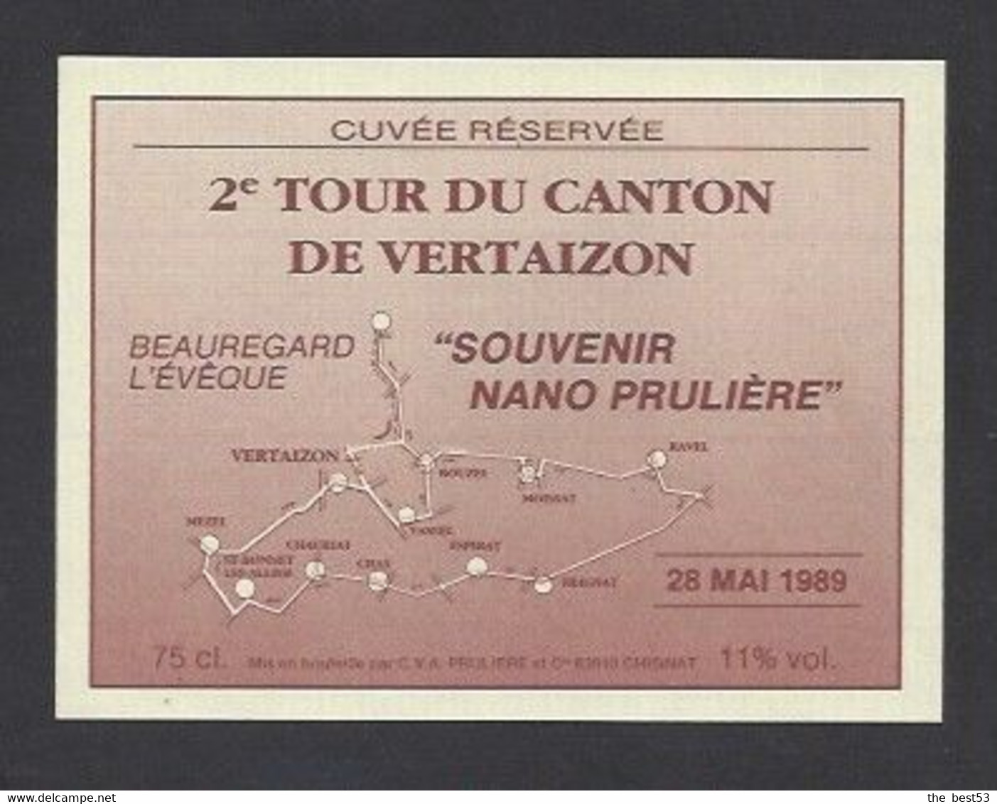 Etiquette De Vin De Table  -  2 éme Tour Du Canton De Vertaizon 28/05/89 à Beauregard L'Evêque (63)  -  Thème Cyclisme - Cyclisme