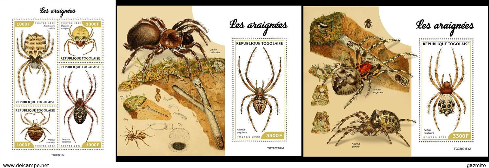 Togo 2022, Animals, Spiders, 4val In BF+2BF - Togo (1960-...)