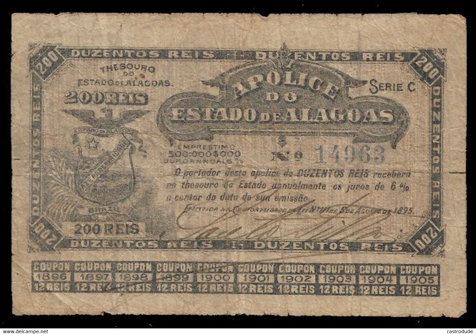 BRAZIL 1895 . ESTADO DE ALAGOAS. 200 Reis, S472. - Brésil