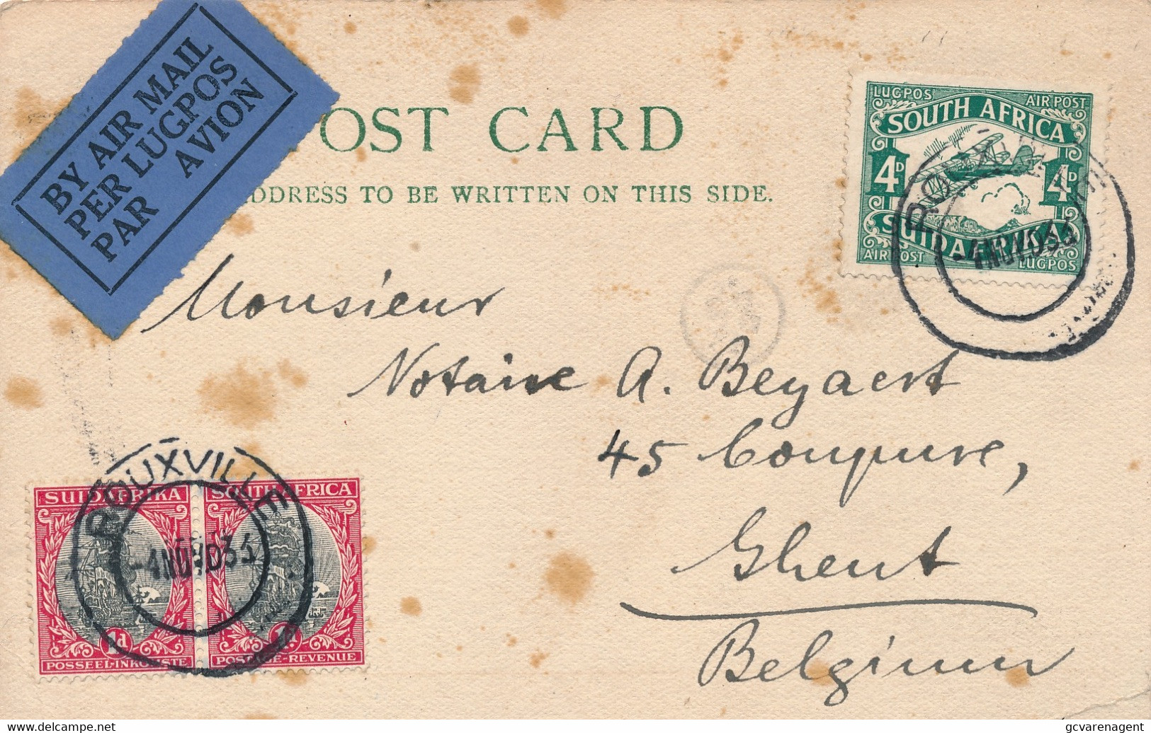 1933 BY AIR MAIL   TO GHENT BELGIUM         2 SCANS - Poste Aérienne