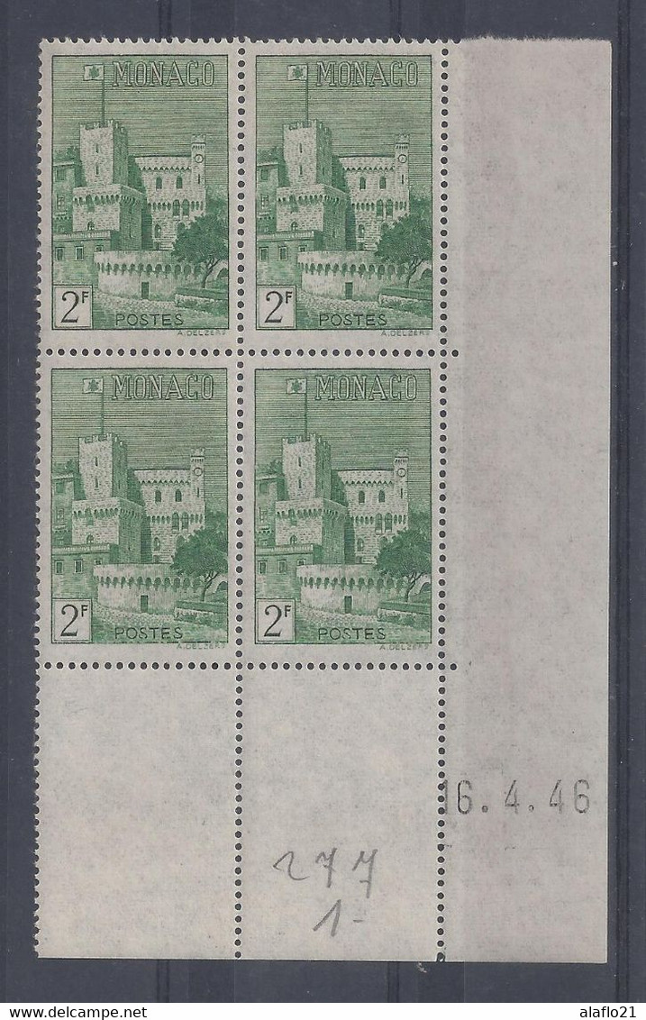 MONACO - N° 277 - Bloc De 4 COIN DATE - NEUF SANS CHARNIERE - 16/4/46 - Unused Stamps