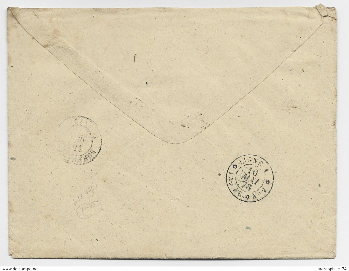 GUYANE CAYENNE 2 MAI 1878  LETTRE COVER TO BORDEAUX  + TAXE TAMPON 14 + VERSO MARITIME - Brieven En Documenten