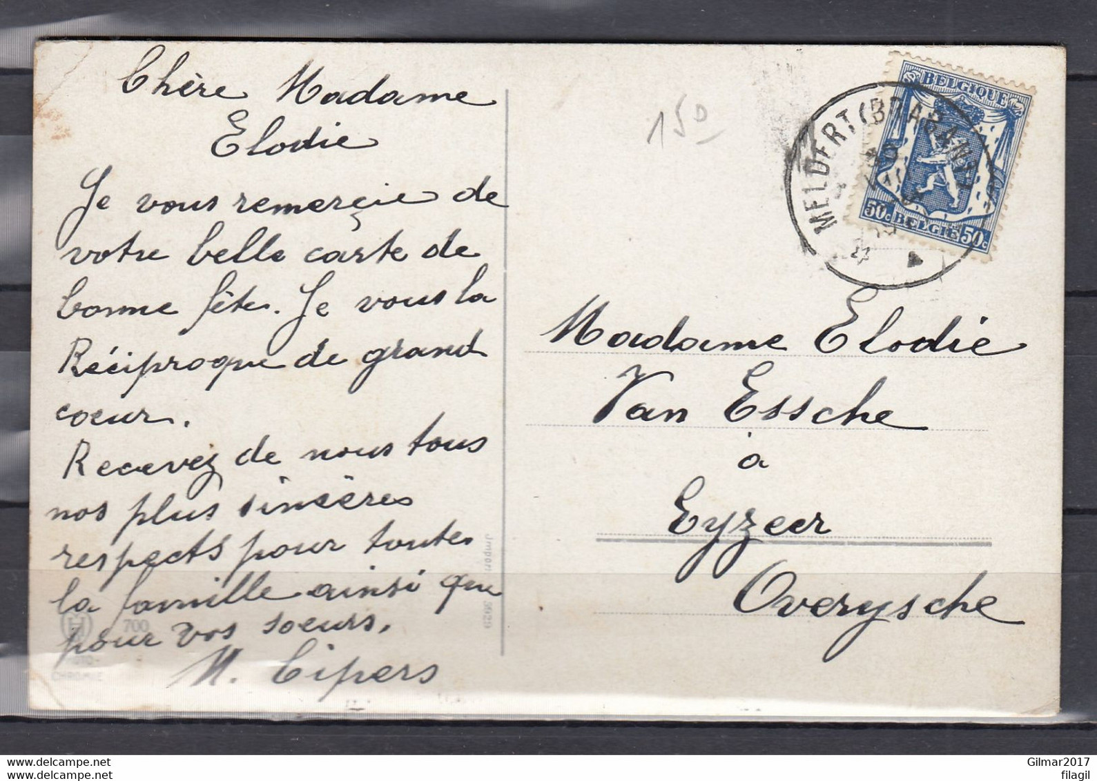 Postkaart Van Meldert (Brabant) (sterstempel) Naar Overysche - Cachets à étoiles