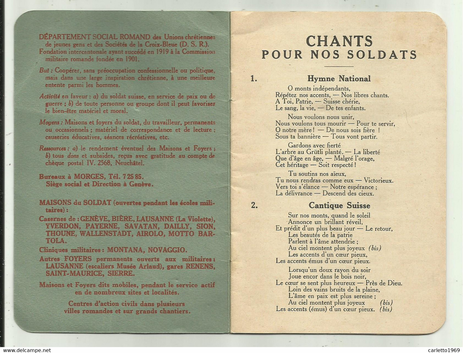 CHANTS POUR NOS SOLDATS - DEPARTEMENT SOCIAL ROMAND - CM. 15X10 - Other & Unclassified