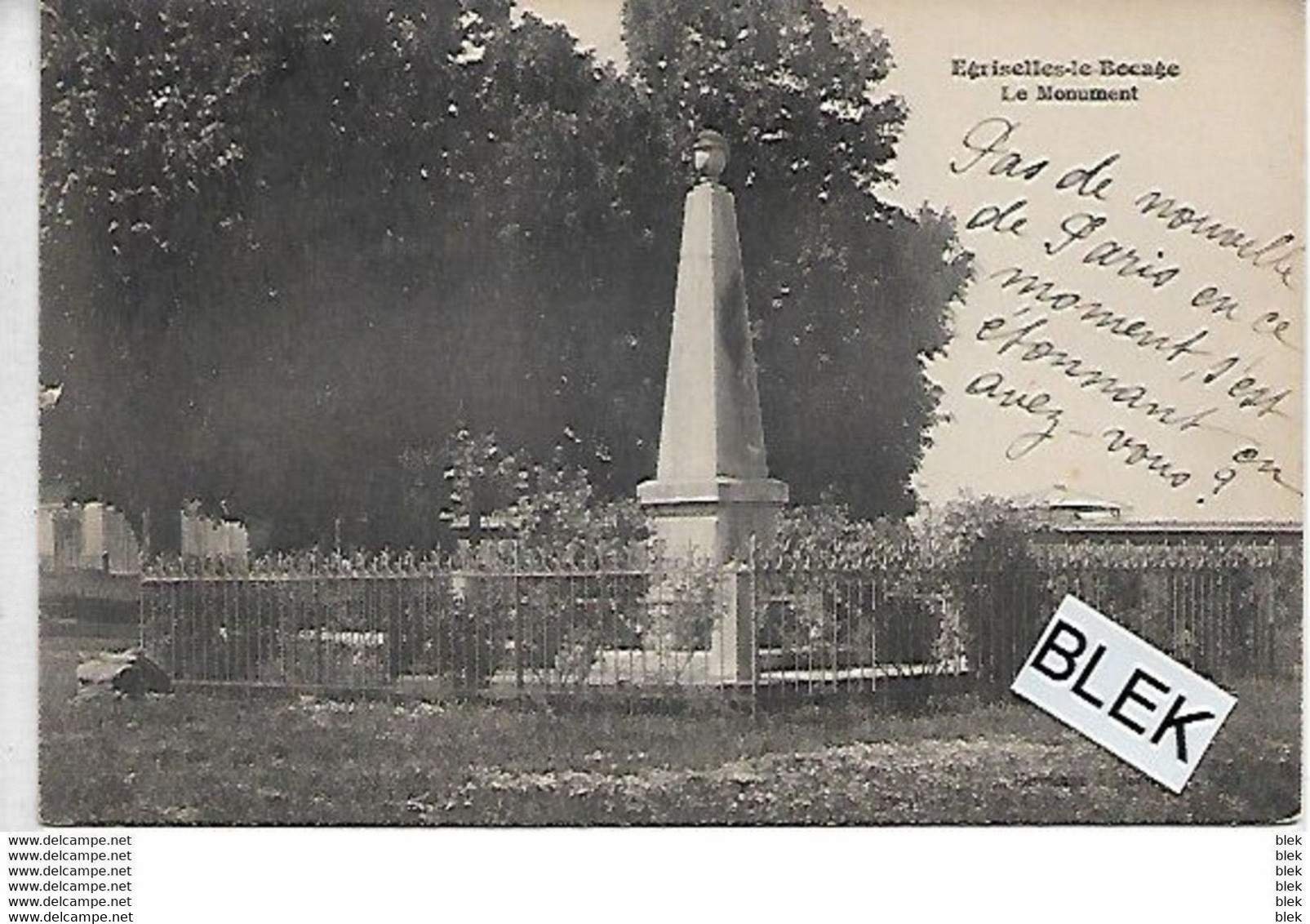 89 . Yonne . égliselles Le Bocage : Le Monument . - Egriselles Le Bocage