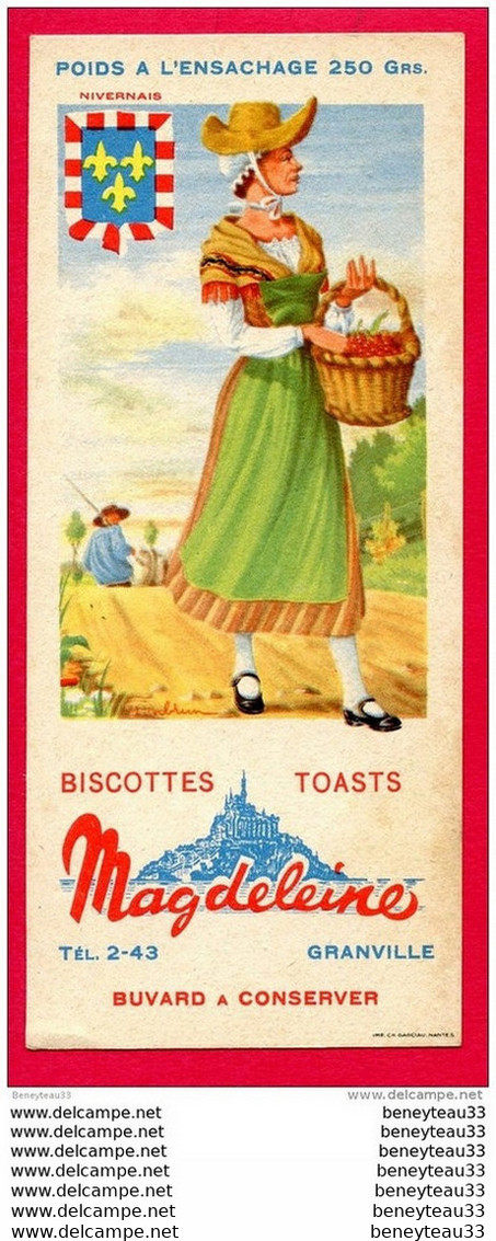 Réf : B 549) BUVARD 20 X 9 Cm PROTÈGE-CAHIERS ILLUSTRÉS NIVERNAIS BISCOTTES TOASTS MAGDELEINE GRANVILLE - Zwieback