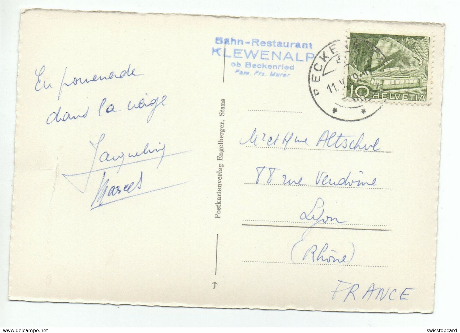 BECKENRIED EMMETTEN Skilift Klewenalp Gel. 1959 Stempel Bahn-Restaurant - Emmetten