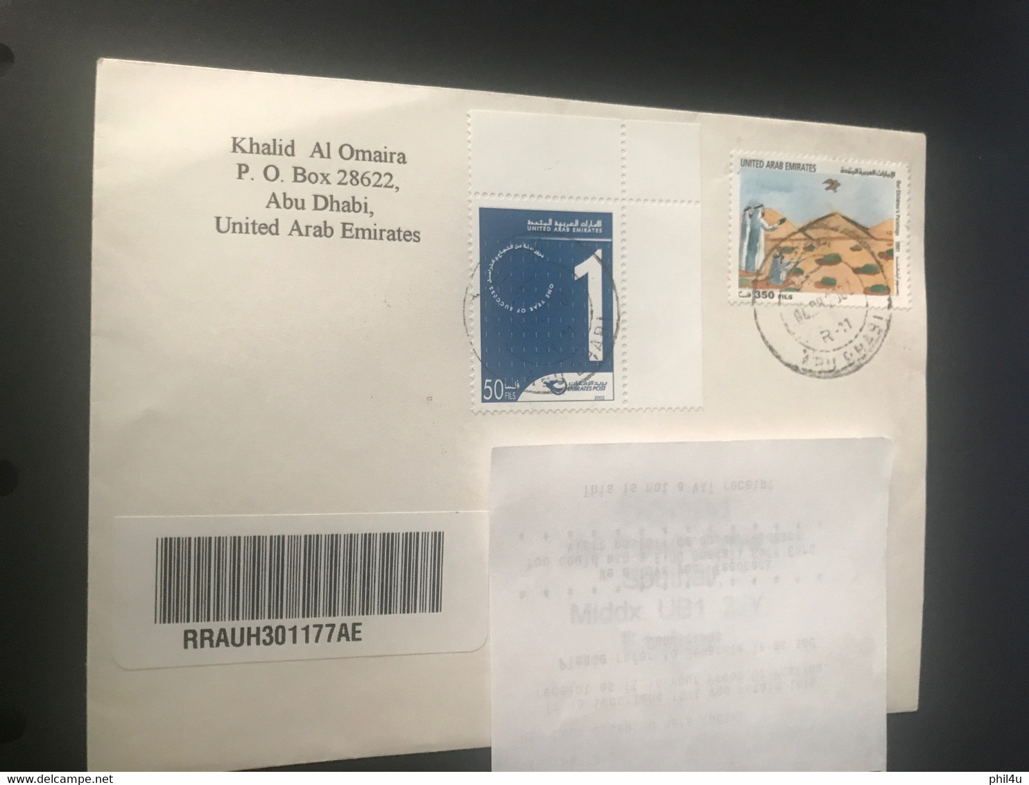 1970-80 UAE 2 Registered Letters Cover Sent By Khalid Al Omaira Abu Dhabi To England Scarce See Photos - Abu Dhabi