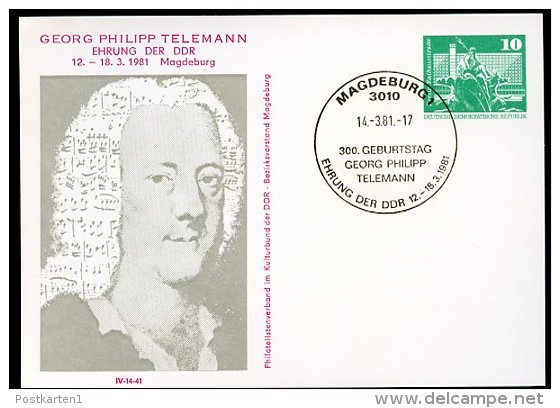 DDR PP16 D2/044 Privat-Postkarte TELEMANN Magdeburg Sost.1981  NGK 5,00 € - Cartoline Private - Usati