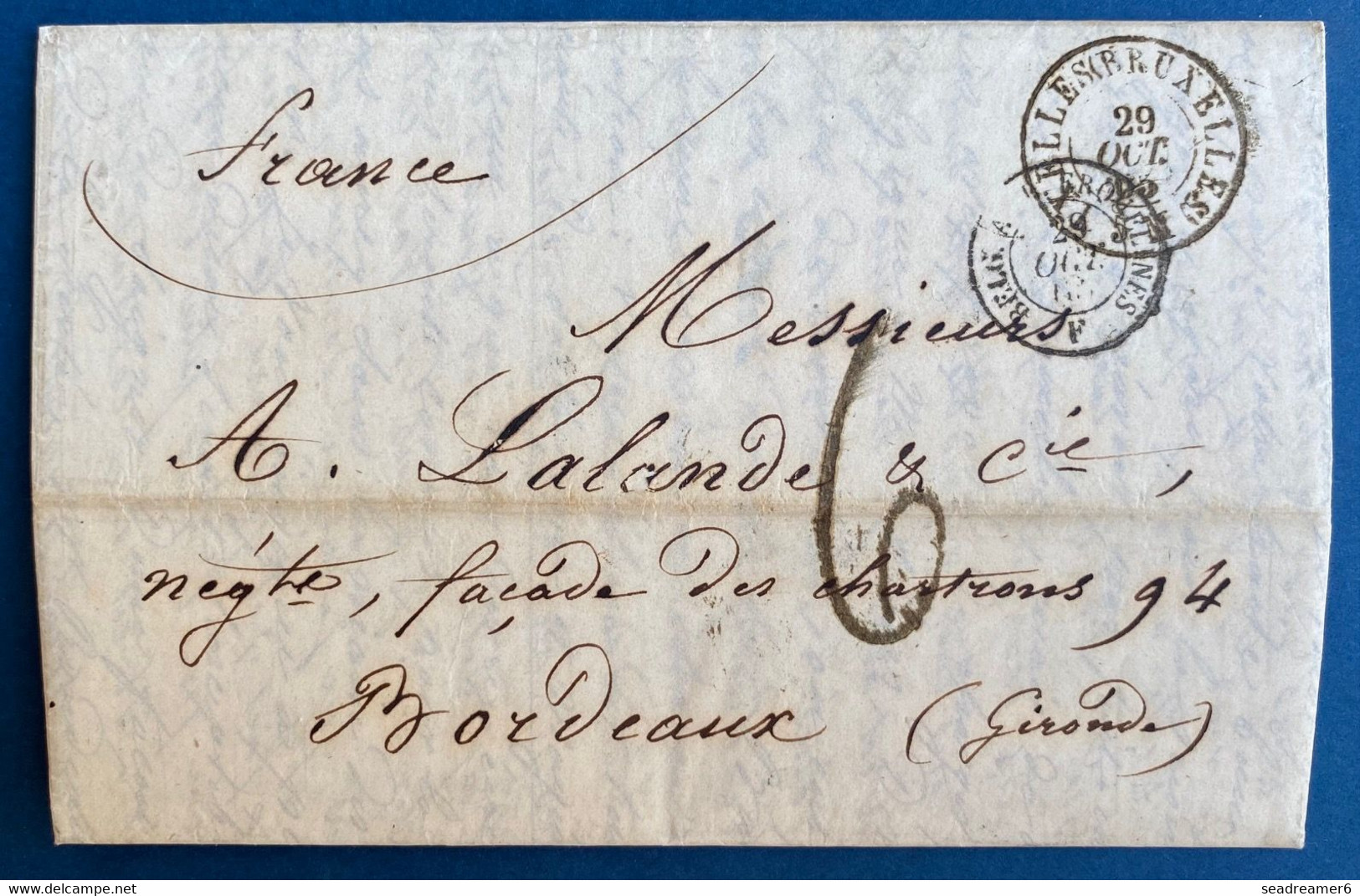 Lettre Non Timbrée 1865 Dateur Ixelles/Bruxelles Noir + Entrée Noir : " Belg.A /F/ Erquelines " + Taxe 6 Bordeaux TTB - Otros & Sin Clasificación