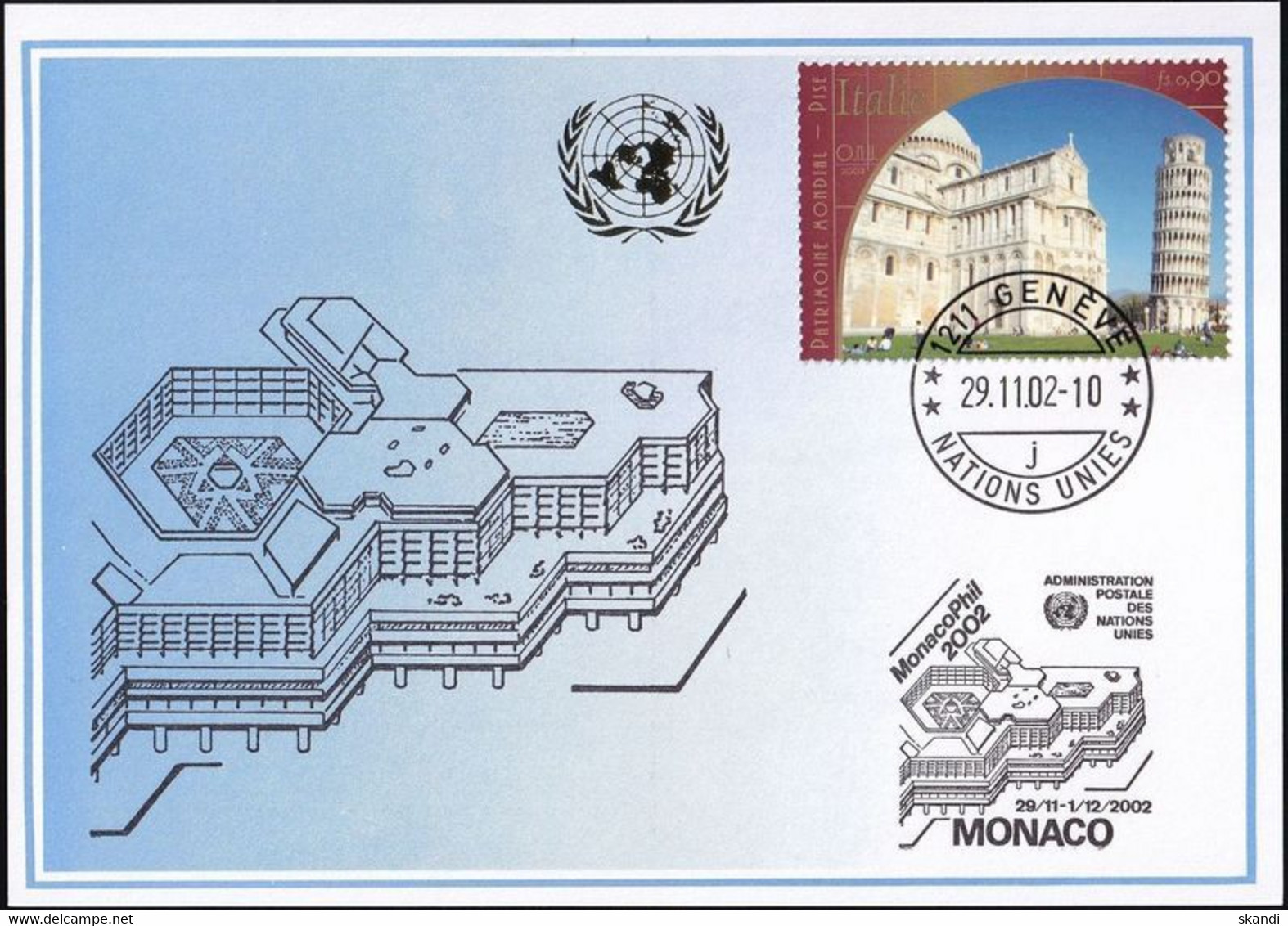 UNO GENF 2002 Mi-Nr. 337 Blaue Karte - Blue Card  Mit Erinnerungsstempel MONACO - Covers & Documents