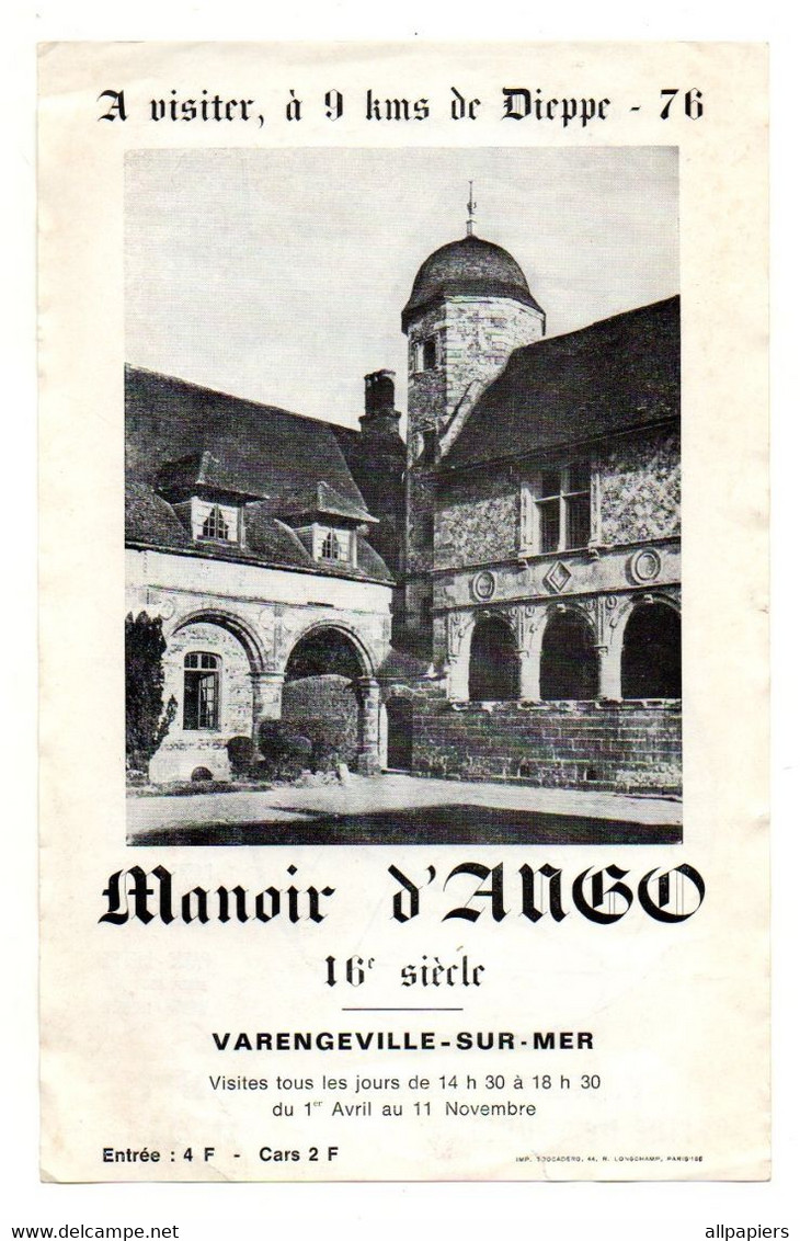 Manoir D'Augo 16e Siècle Varengeville-sur-Mer Du Syndicat D'initiative De Dieppe Office De Tourisme - Format :21x13.5 Cm - Sport En Toerisme