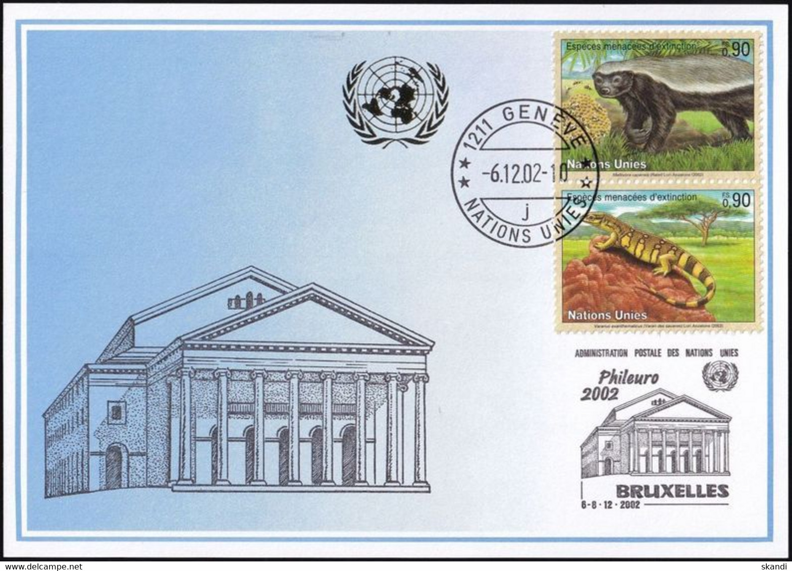 UNO GENF 2002 Mi-Nr. 338 Blaue Karte - Blue Card  Mit Erinnerungsstempel BRÜSSEL - Storia Postale