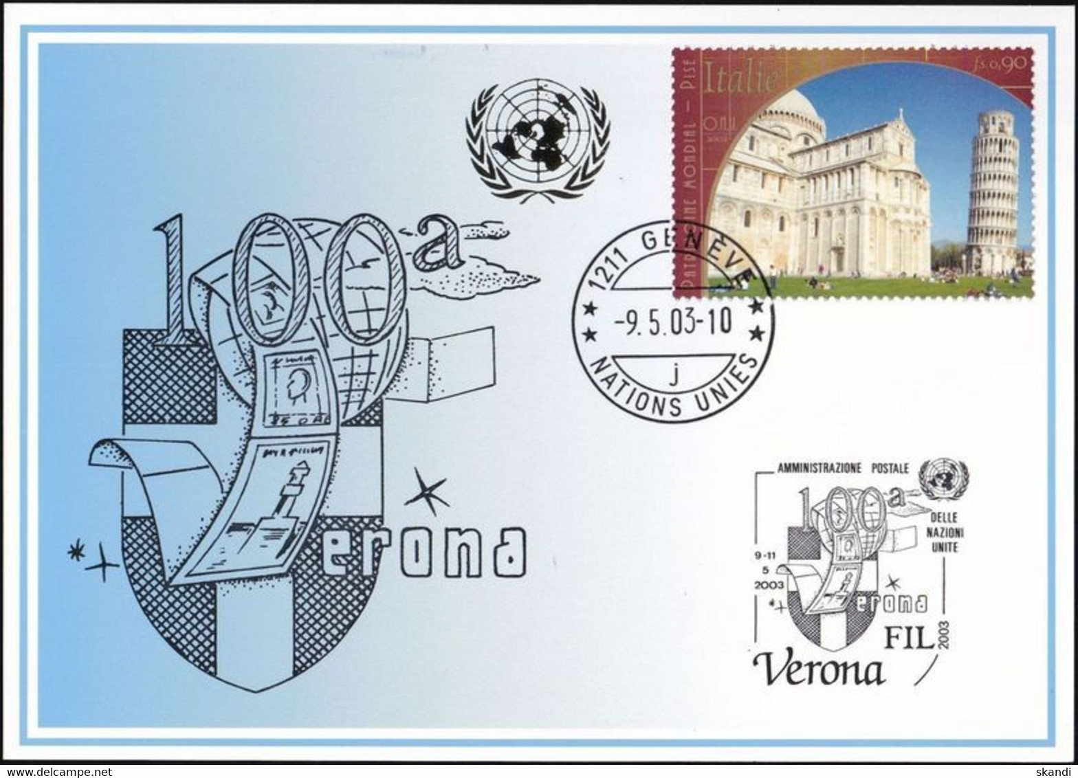 UNO GENF 2003 Mi-Nr. 340 Blaue Karte - Blue Card  Mit Erinnerungsstempel VERONA - Lettres & Documents