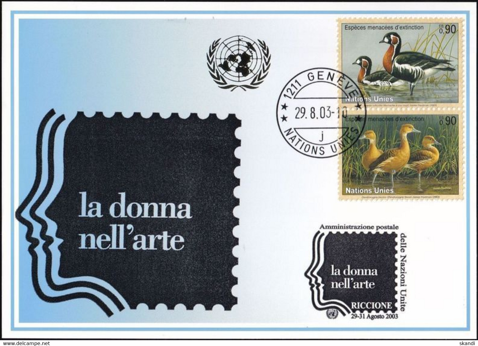 UNO GENF 2003 Mi-Nr. 343 Blaue Karte - Blue Card  Mit Erinnerungsstempel RICCIONE - Lettres & Documents