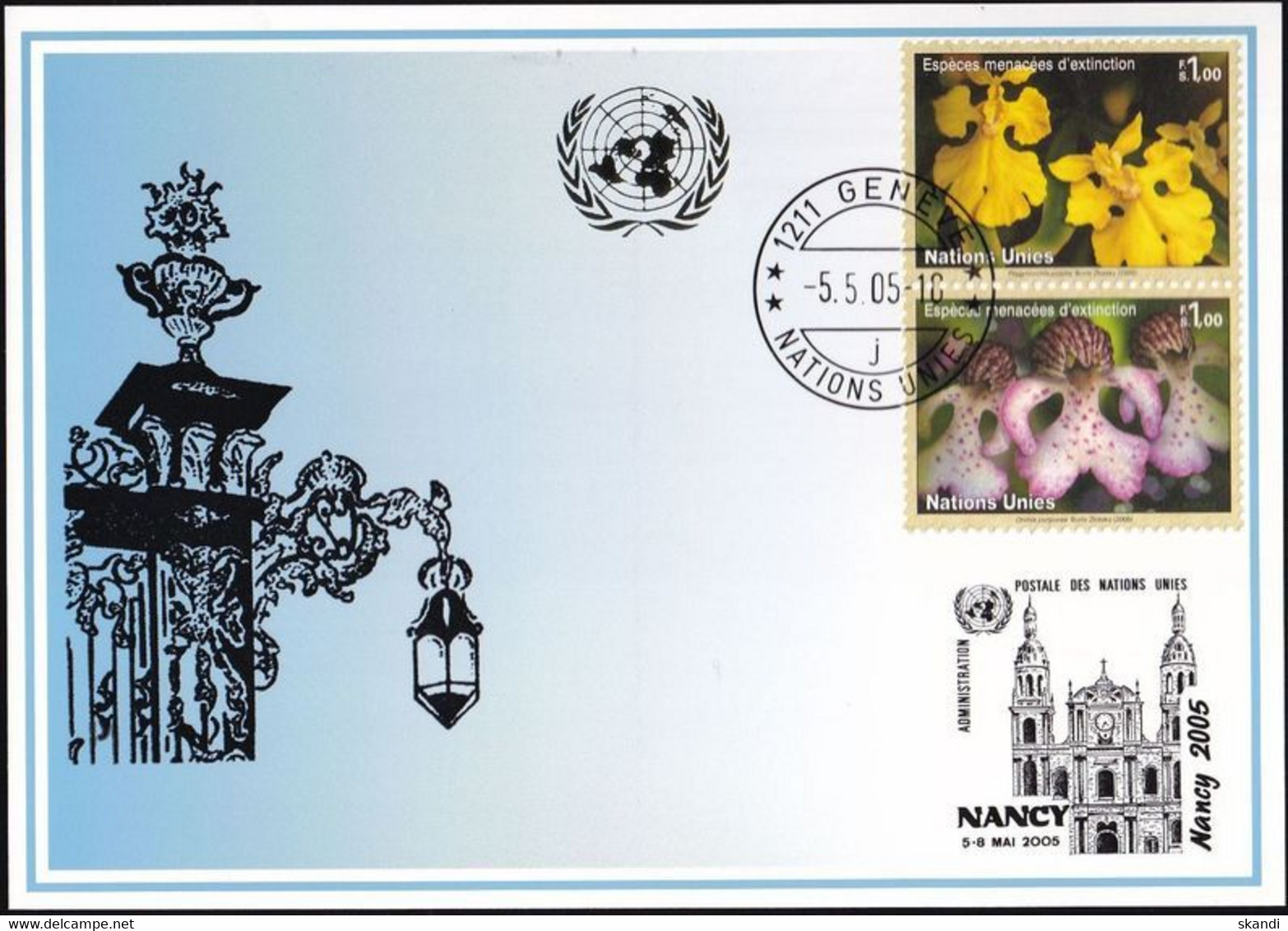 UNO GENF 2005 Mi-Nr. 351 Blaue Karte - Blue Card  Mit Erinnerungsstempel NANCY - Storia Postale