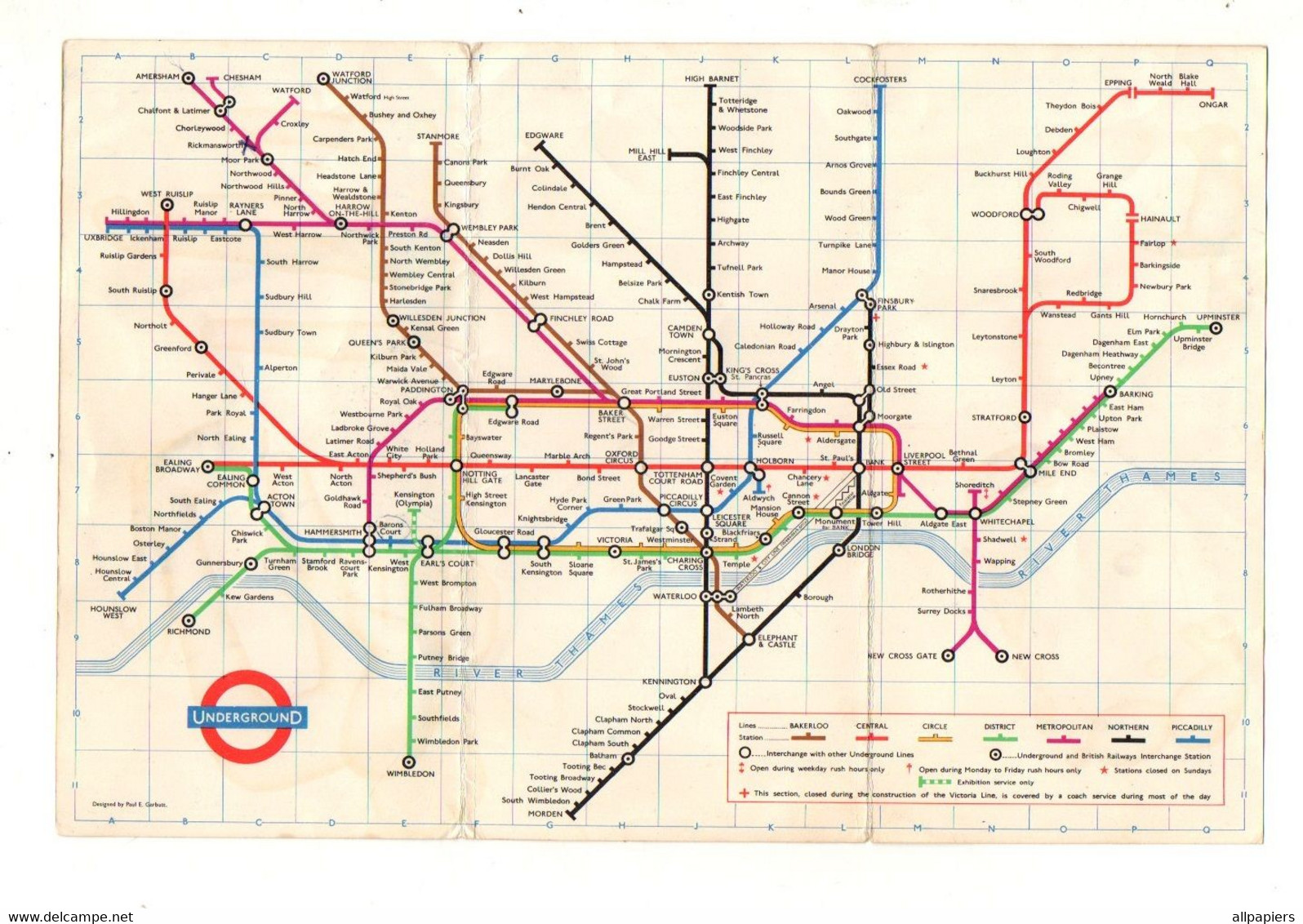 Plan Underground Diagram Of Lines And Station Index London Transport 1965 - Format : 15x7.5 Cm Soit 6 Faces - Europe