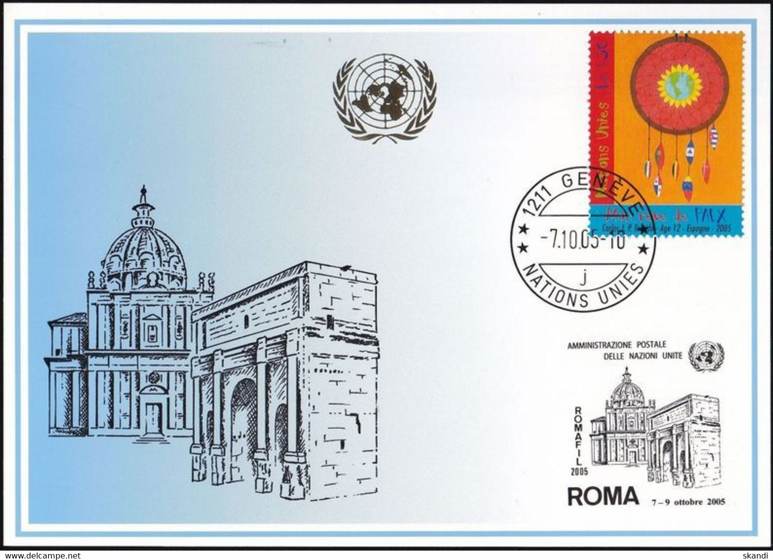 UNO GENF 2005 Mi-Nr. 354 Blaue Karte - Blue Card  Mit Erinnerungsstempel ROM - Storia Postale