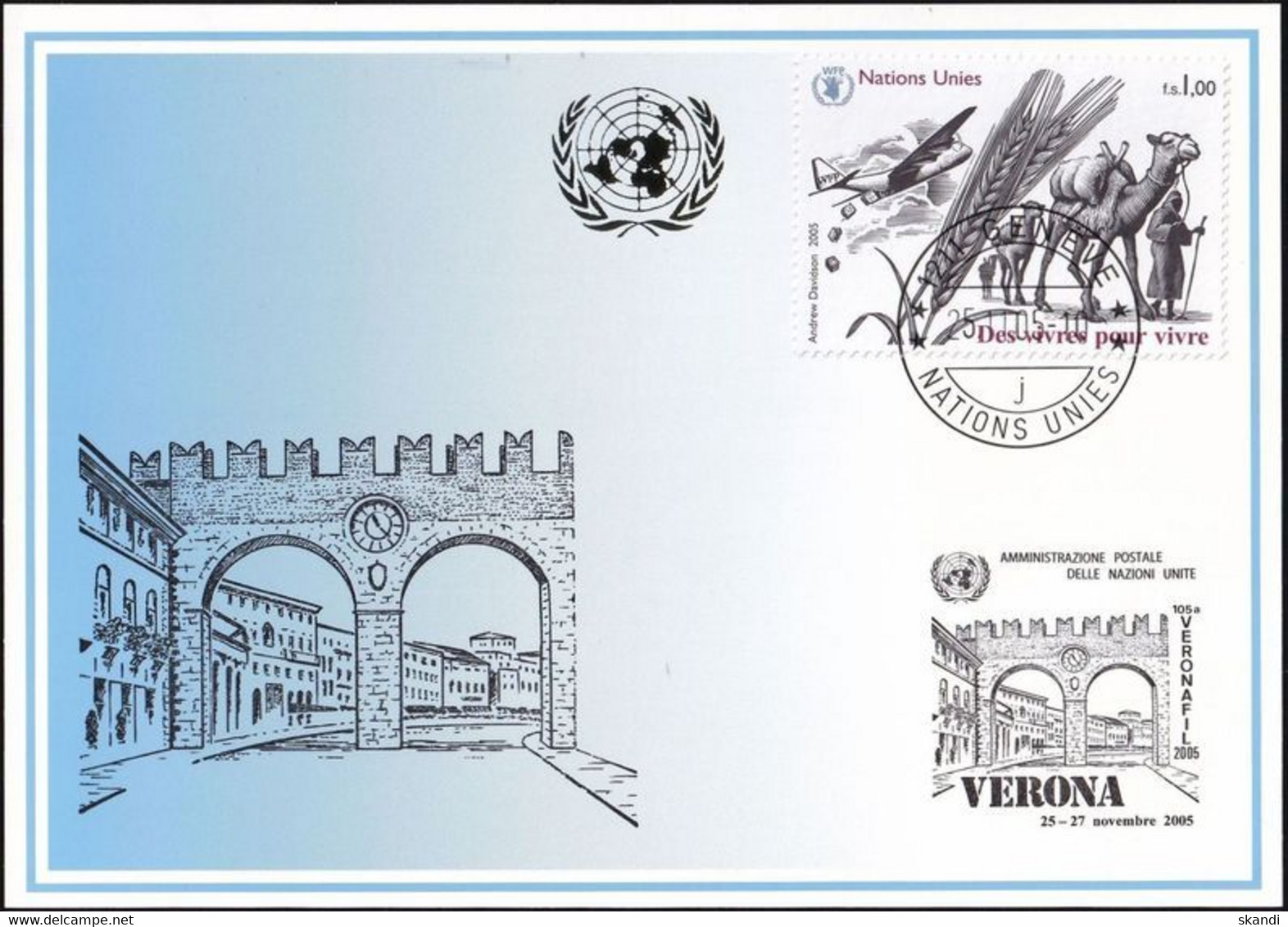 UNO GENF 2005 Mi-Nr. 356 Blaue Karte - Blue Card  Mit Erinnerungsstempel VERONA - Briefe U. Dokumente