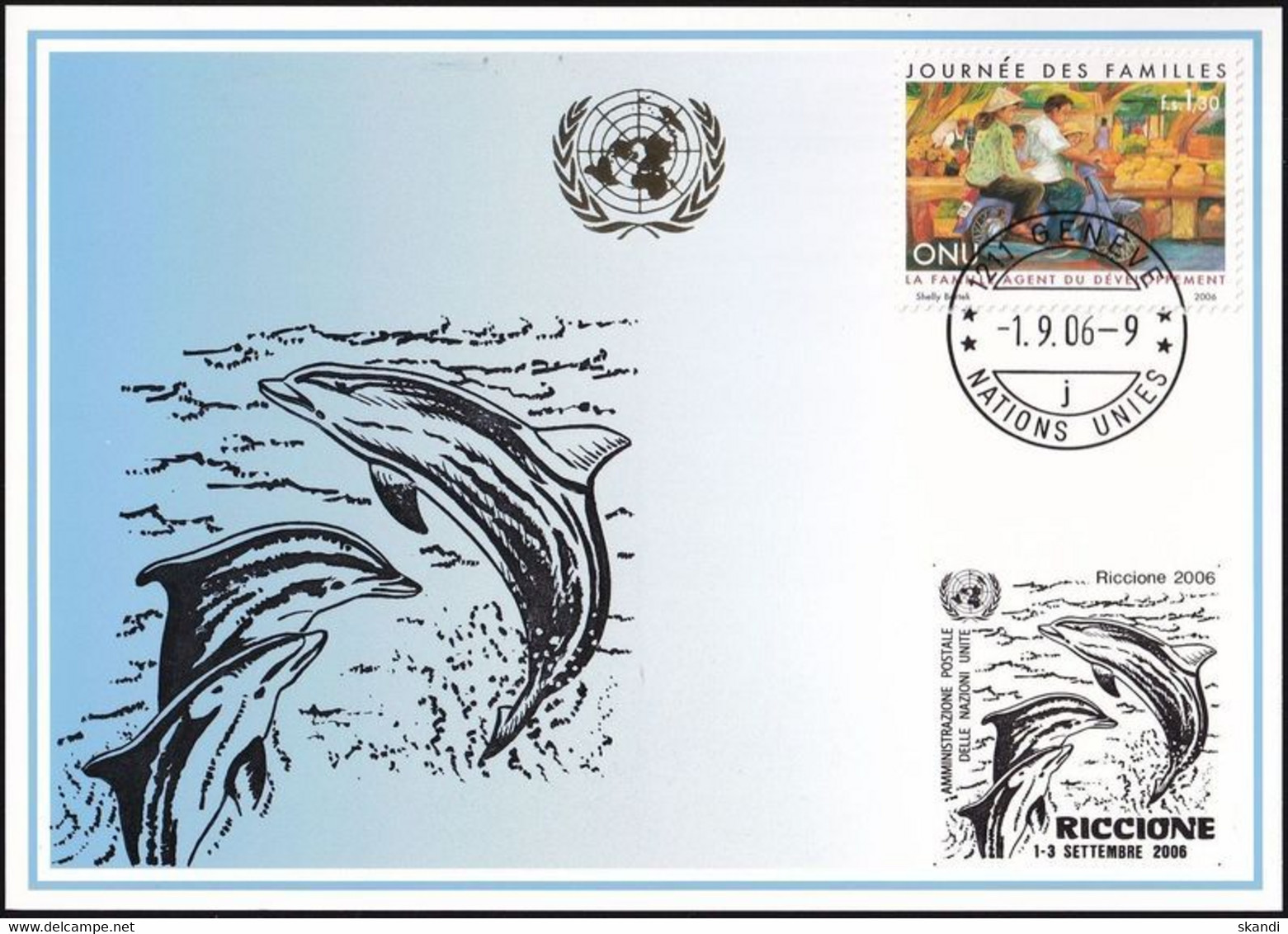 UNO GENF 2006 Mi-Nr. 359 Blaue Karte - Blue Card  Mit Erinnerungsstempel RICCIONE - Covers & Documents
