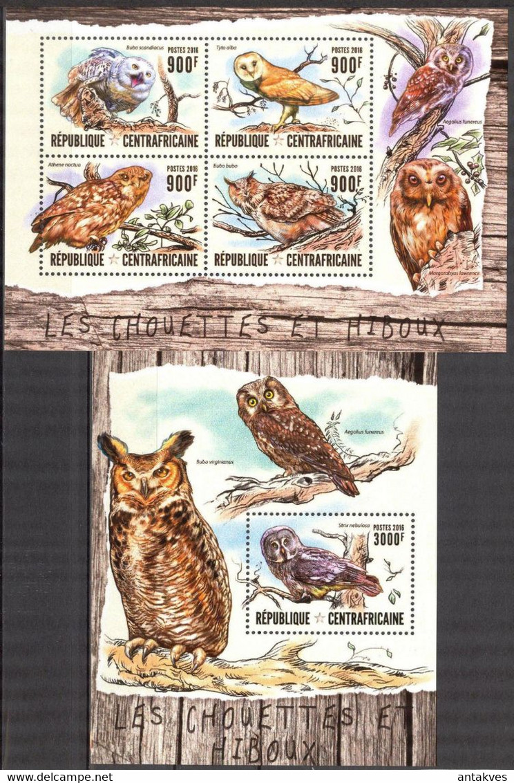 Central African Republic 2016 Birds Owls Sheet + S/S MNH - Central African Republic