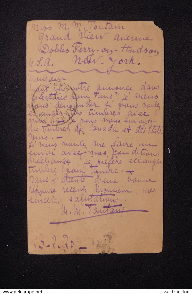 ETATS UNIS - Entier Postal + Complément De Dobbs Ferry Pour Le Maroc En 1920  - L 128161 - 1901-20