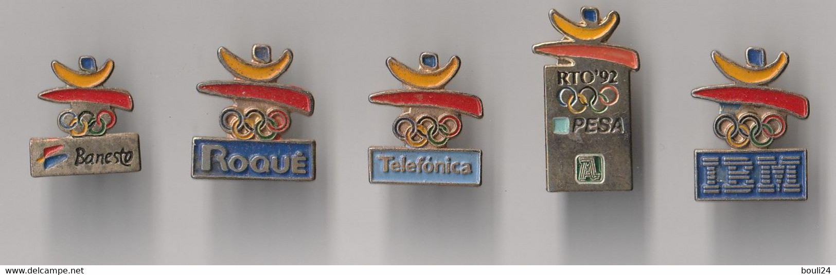 PIN'S  THEME  JEUX OLYMPIQUES BARCELONE  LOT 5 PINS  TELEFONICA BANESTO  IBM ROQUE PESA - Jeux Olympiques