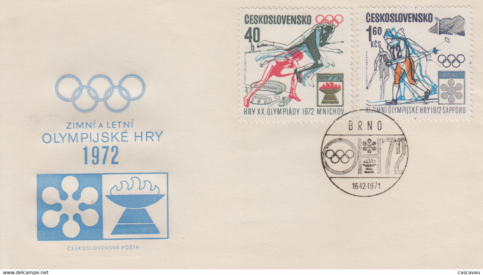 Enveloppe  FDC  1er  Jour   TCHECOSLOVAQUIE   Jeux  Olympiques  D' Hiver   SAPPORO   1972 - Invierno 1972: Sapporo