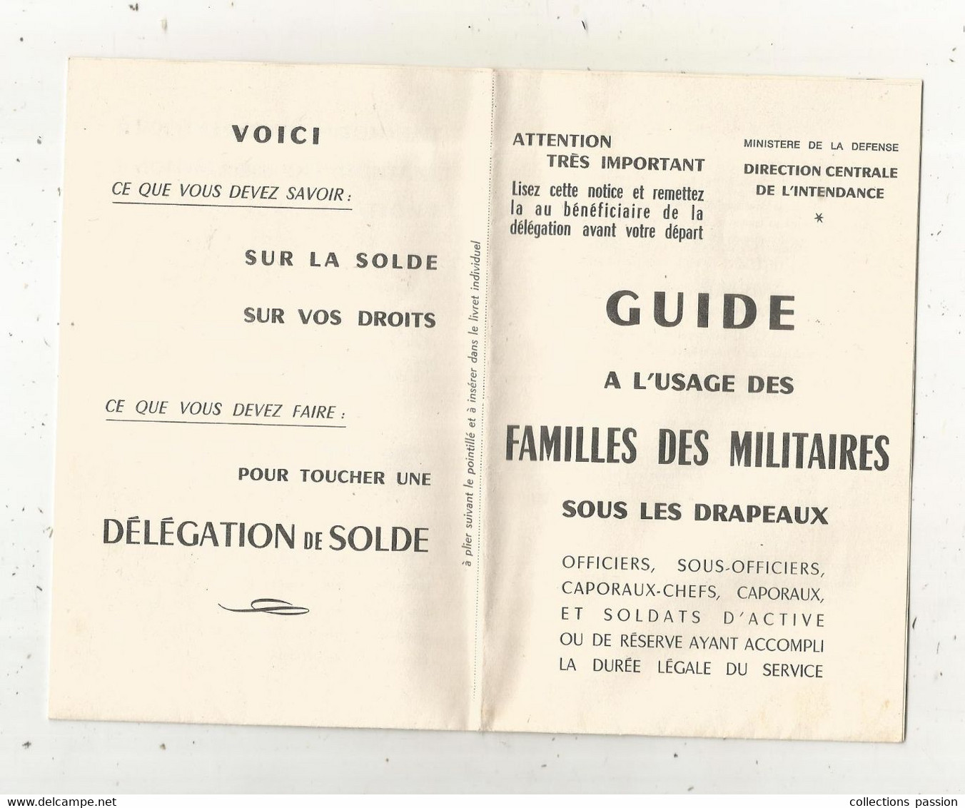 Guide à L'usage Des Familles Des Militaires Sous Les Drapeaux , 12 Pages,2 Scans ,ministère De La Défense - Documents