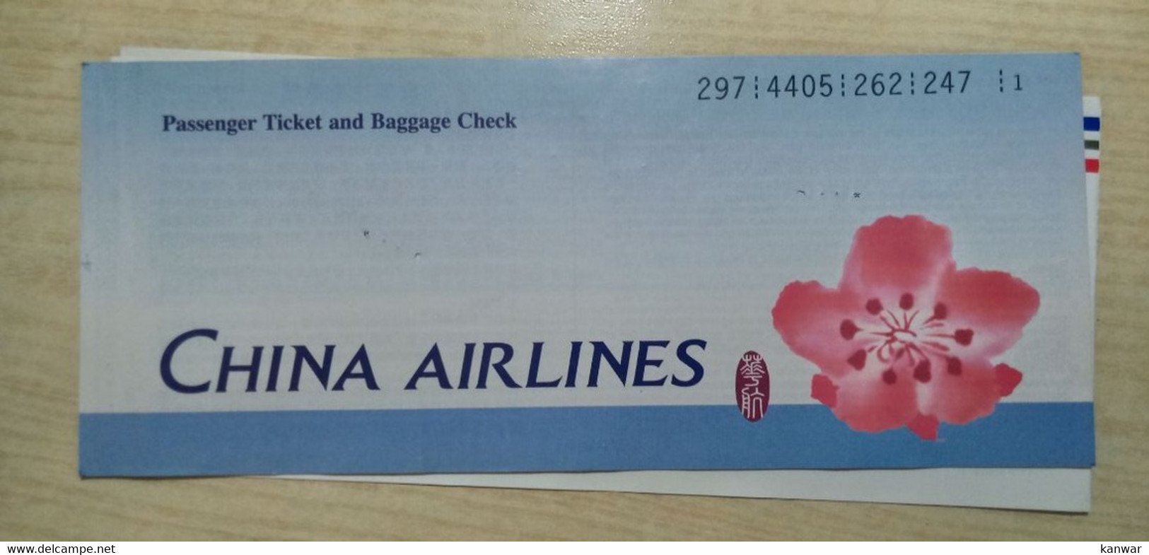 CHINA AIRLINES PASSENGER TICKET AND BAGGAGE CHECK - Billetes