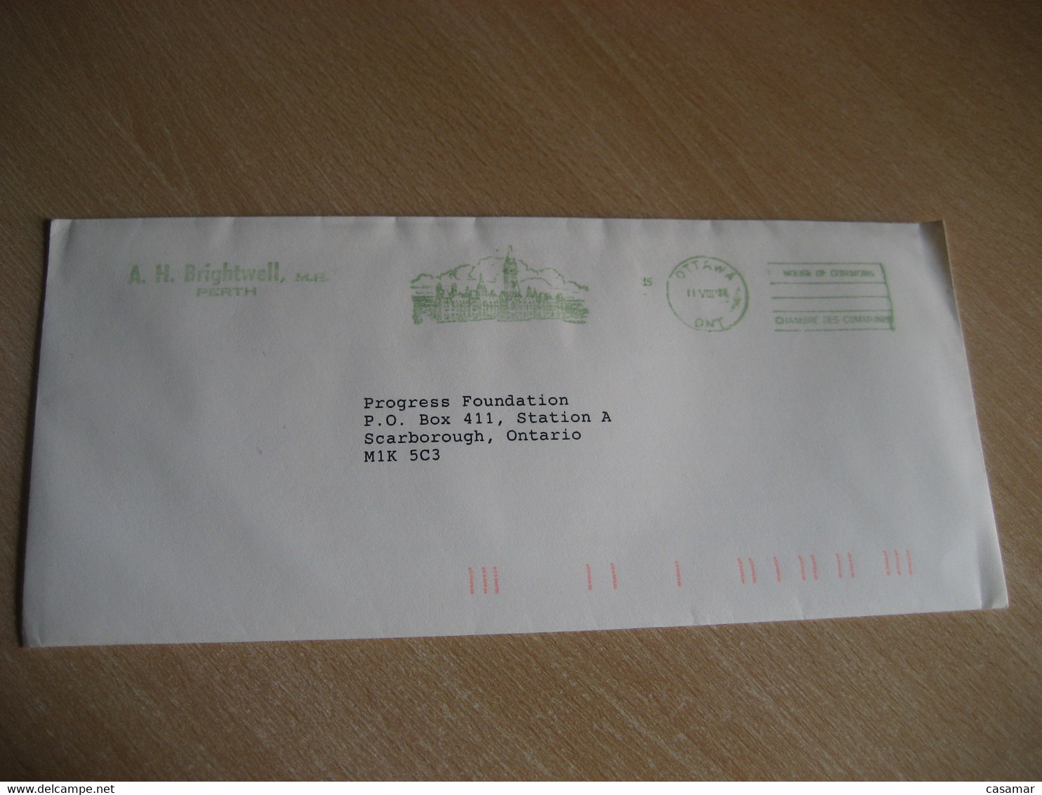 OTTAWA 1998 To Scarborough Perth House Of Commons Meter Mail Cancel Cover CANADA - Briefe U. Dokumente