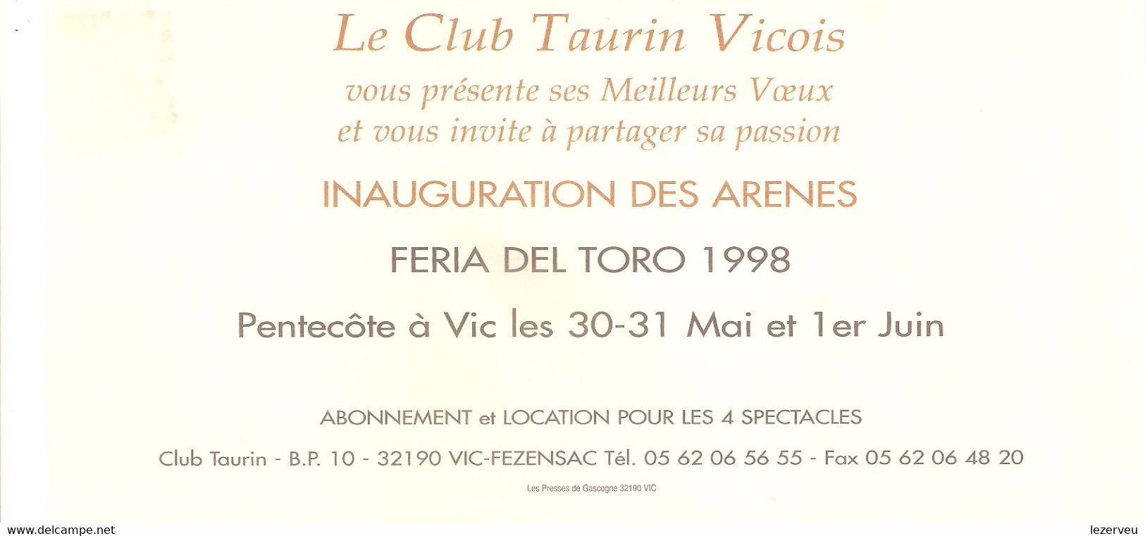 DEPLIANT 4 PAGES VOEUX CLUB TAURIN VICOIS 1998 - Andere & Zonder Classificatie