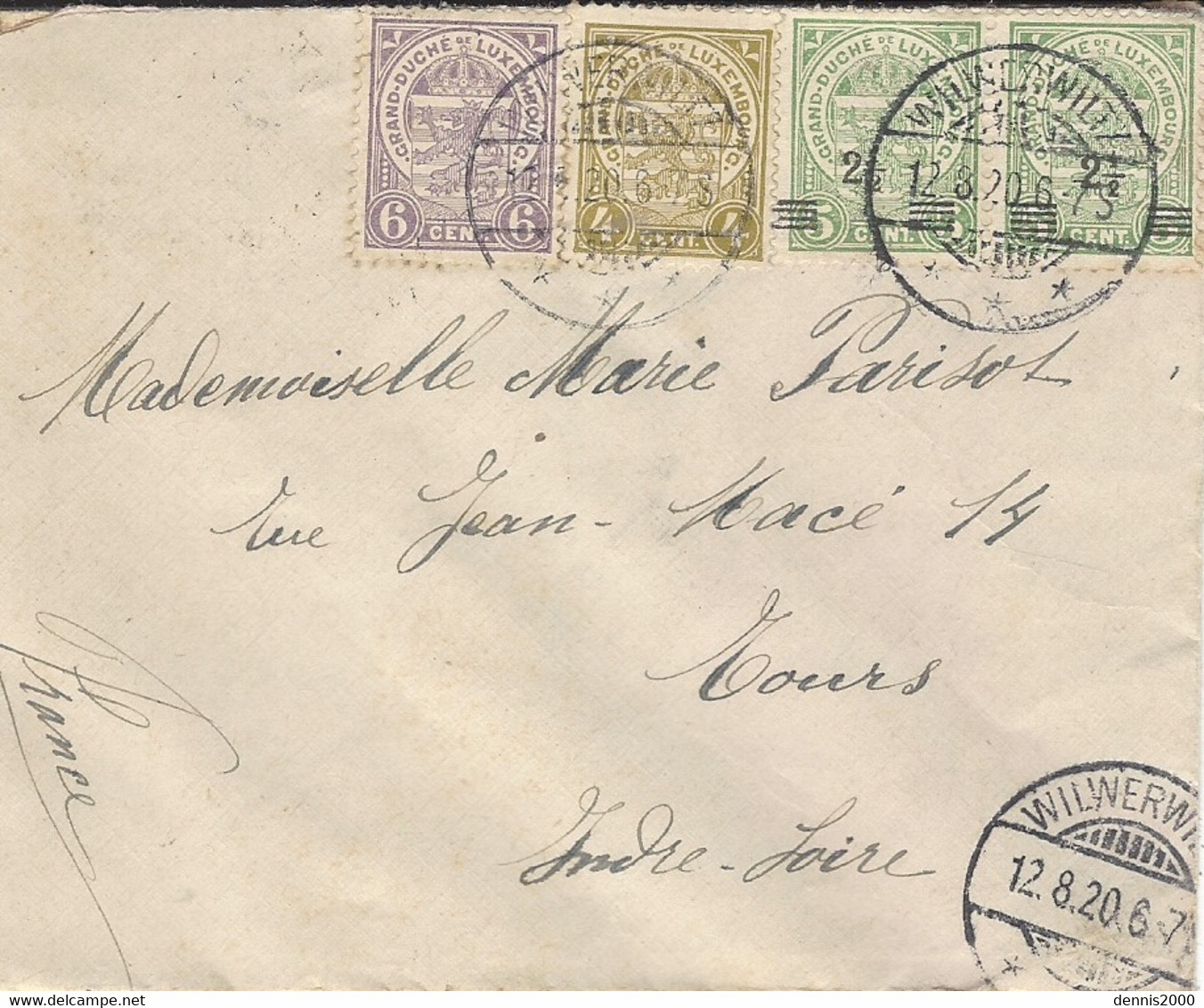 1920- Enveloppe  Affr. 15 C De WILWERWILT  Pour La France - 1921-27 Charlotte Voorzijde
