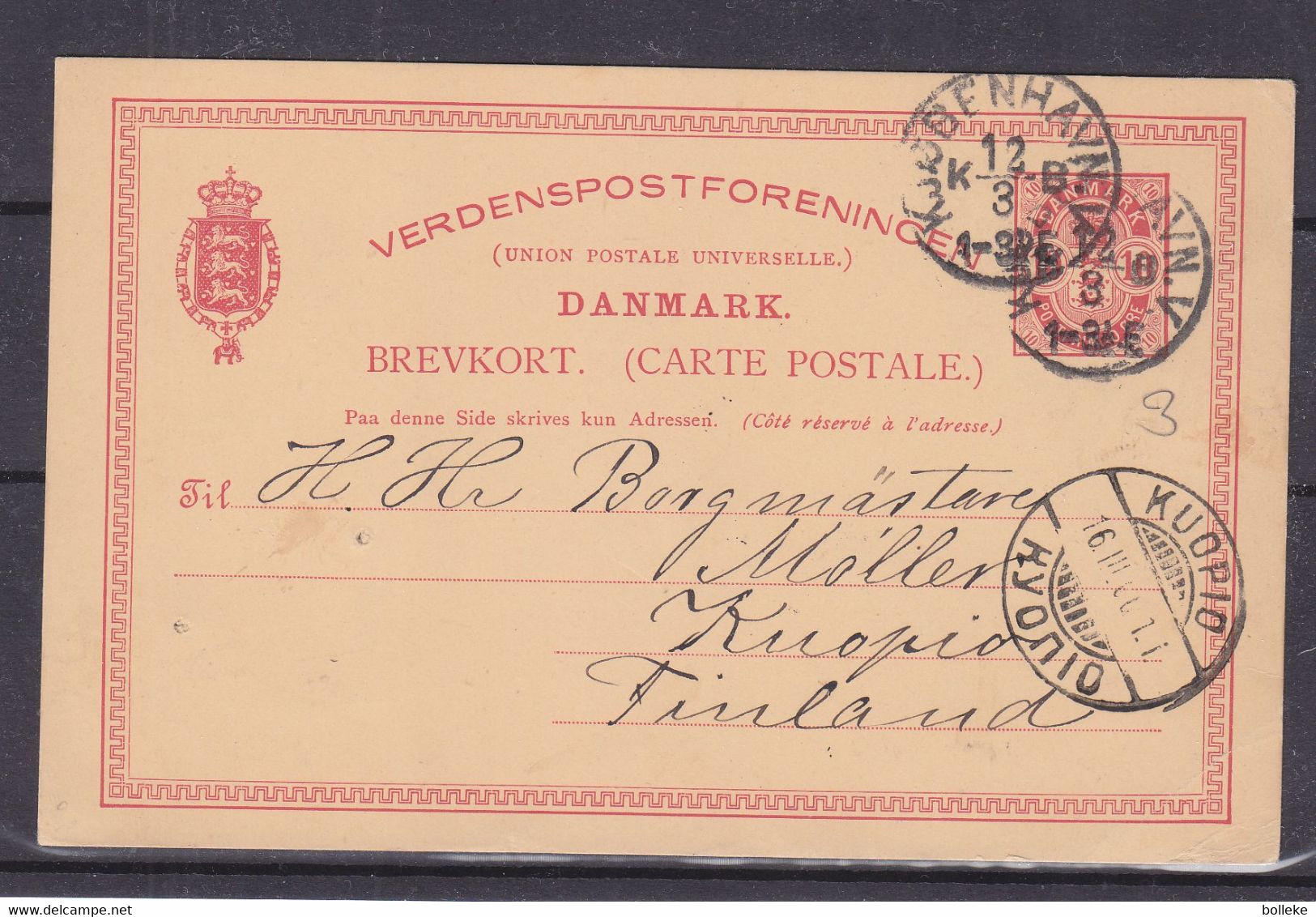 Danemark - Carte Postale De 1900 ? - Entier Postal - Oblit Kjobenhavn - Exp Vers Kupio - Briefe U. Dokumente