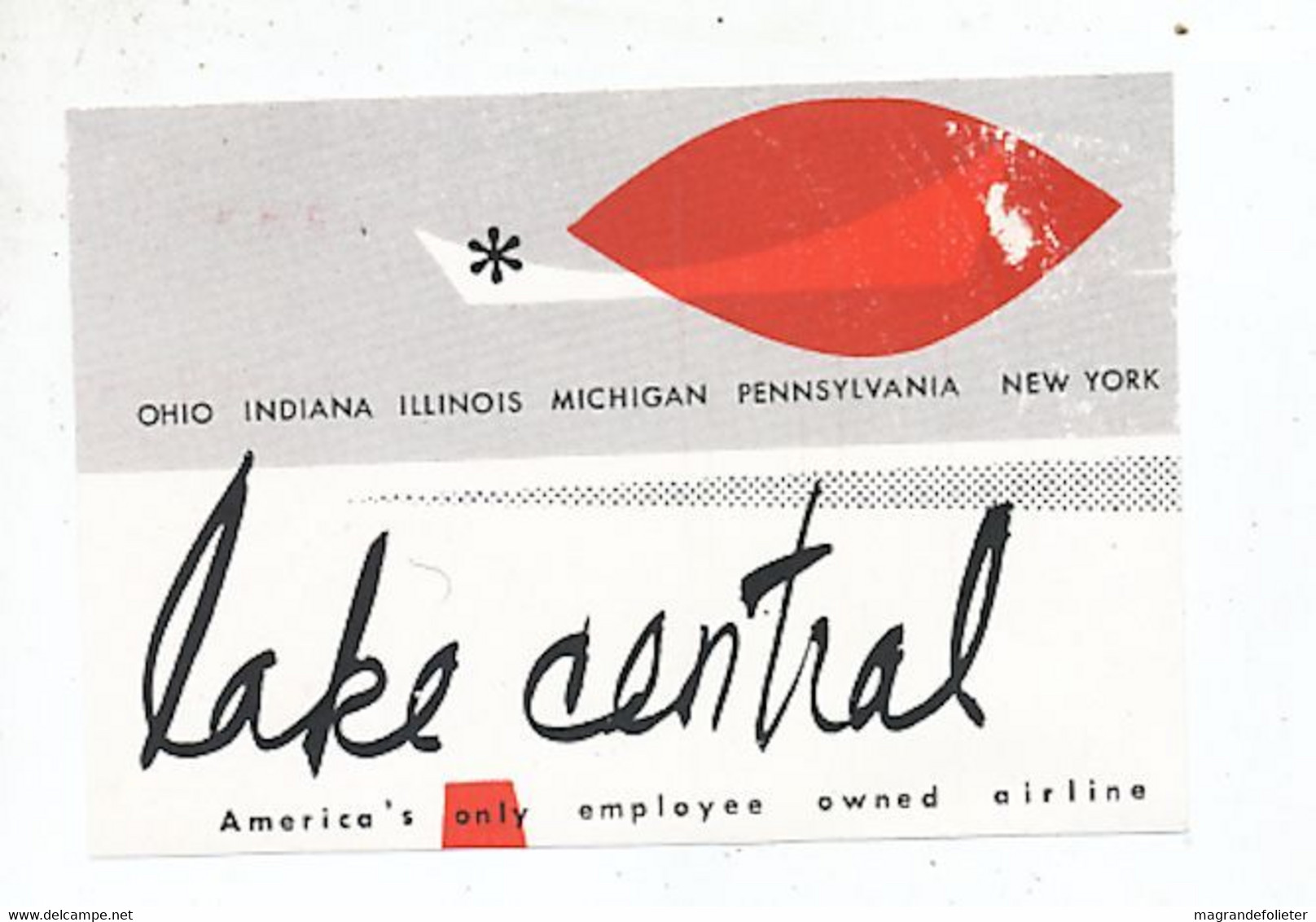 ANCIEN AUTOCOLLANT PUBLICITAIRE VINTAGE LABEL COMPAGNIE AERIENNE AVION AVIATION   LAKE CENTRAL OWNED AIRLINE - Pegatinas