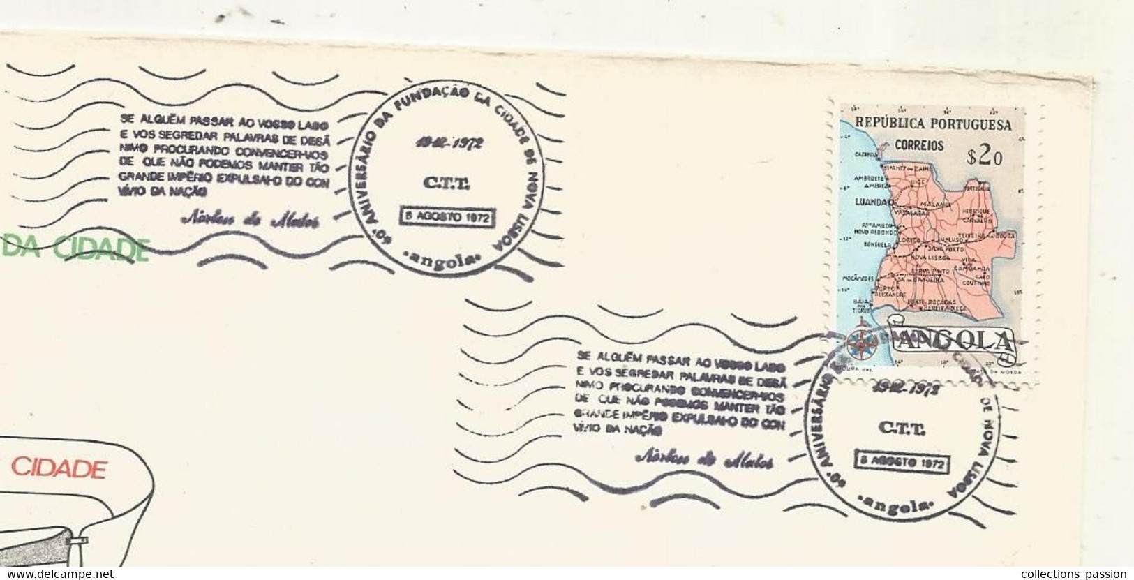 Lettre, REPUBLCA PORTUGUESA, ANGOLA, 60 E Aniversario Da Cidade De NOVA LISBOA, 8 Agosto 1972, PORTUGAL - Angola