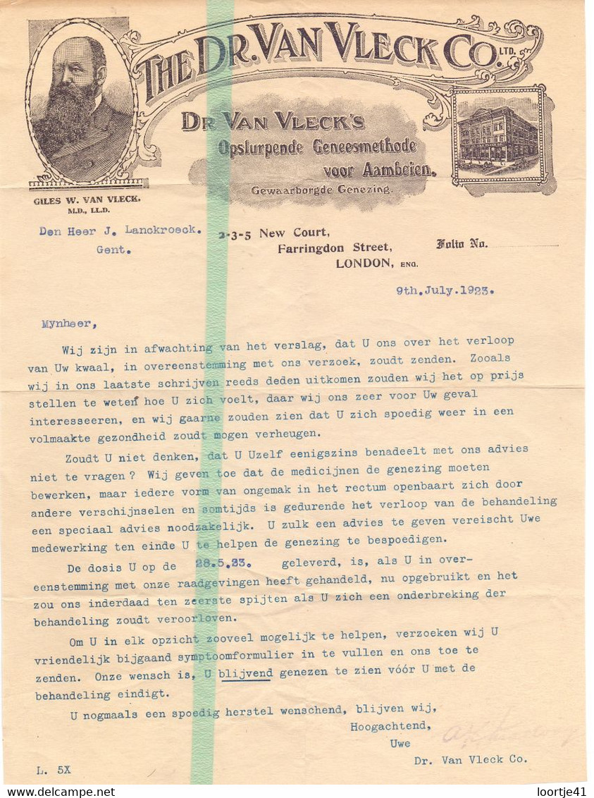 Factuur Facture - Londen Naar Gent - Dr. Van Vleck Co - 1923 - Royaume-Uni