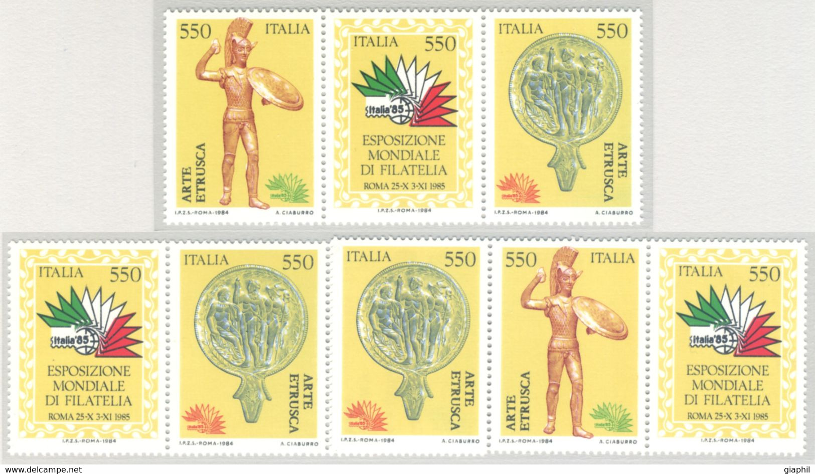 ITALY ITALIA REPUBBLICA 1984 ESP. ITALIA '85 (Sass. 1696-98) 3 TRITTICI INTEGRI - 1981-90: Mint/hinged