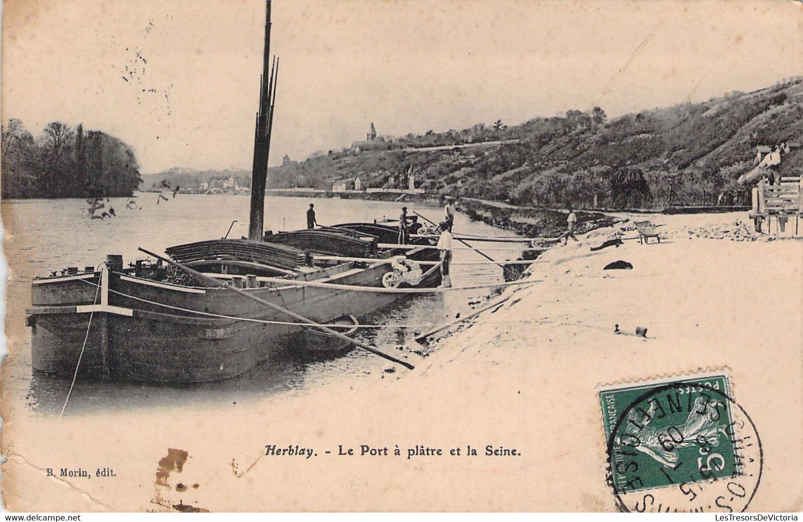 CPA - 95 - HERBLAY - Le Port à Plâtre Et La Seine - B Morin éditeur - Péniche - Barque - Herblay