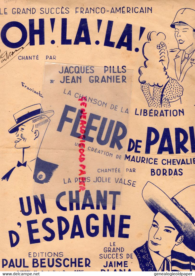 PARTITION MUSIQUE GUERRE 1939-1945-OH! LA! LA! -LIBERATION -MAURICE CHEVALIER-ESPAGNE-JAIME PLANA-PILLS-GRANIER-BEUSCHER - Noten & Partituren