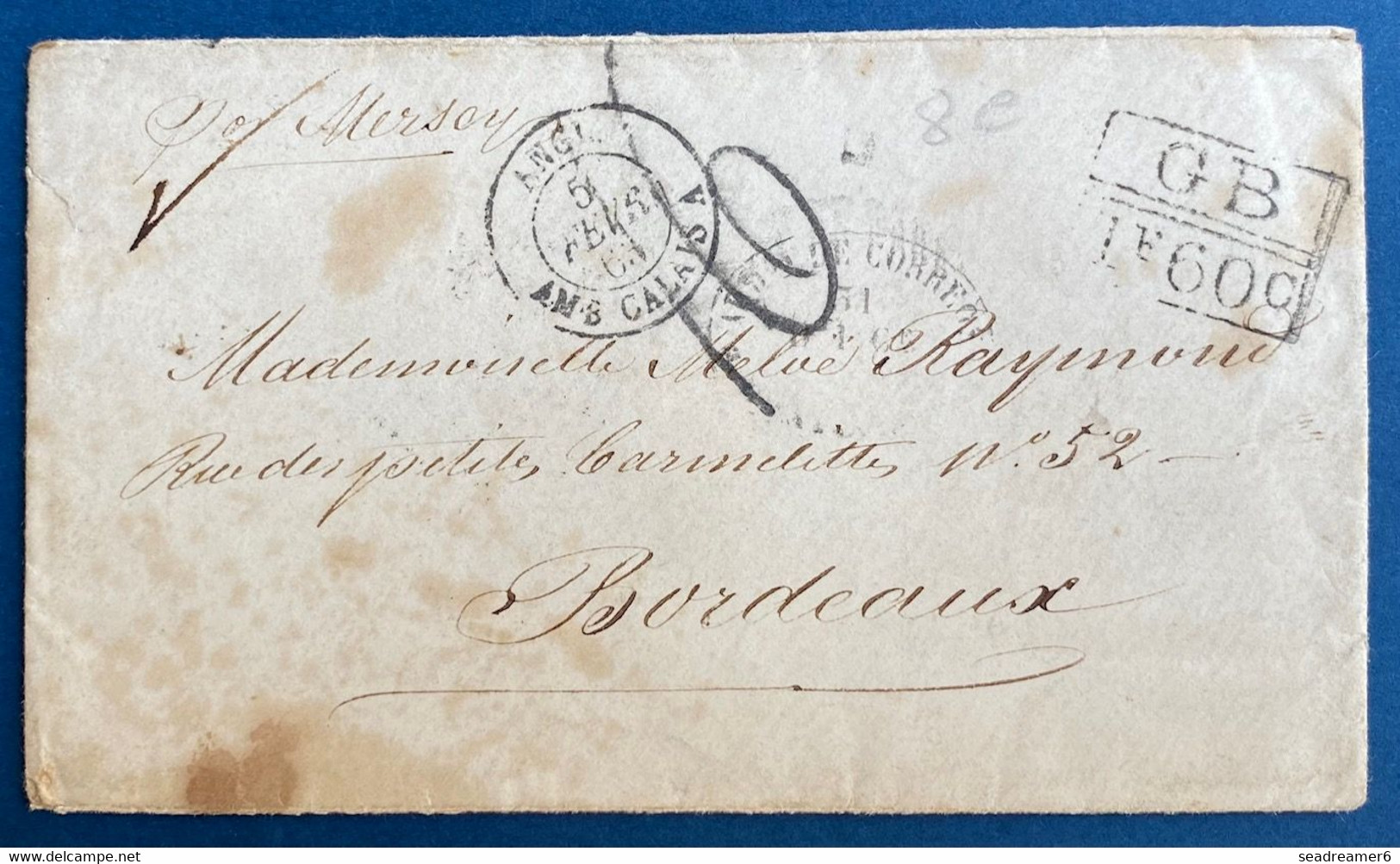 Uruguay Lettre Fev 1863 De Montevideo Pour Bordeaux + Marque D'echange +taxe 16 + Entrée  " Angl / Amb.calais.A " TTB - Uruguay