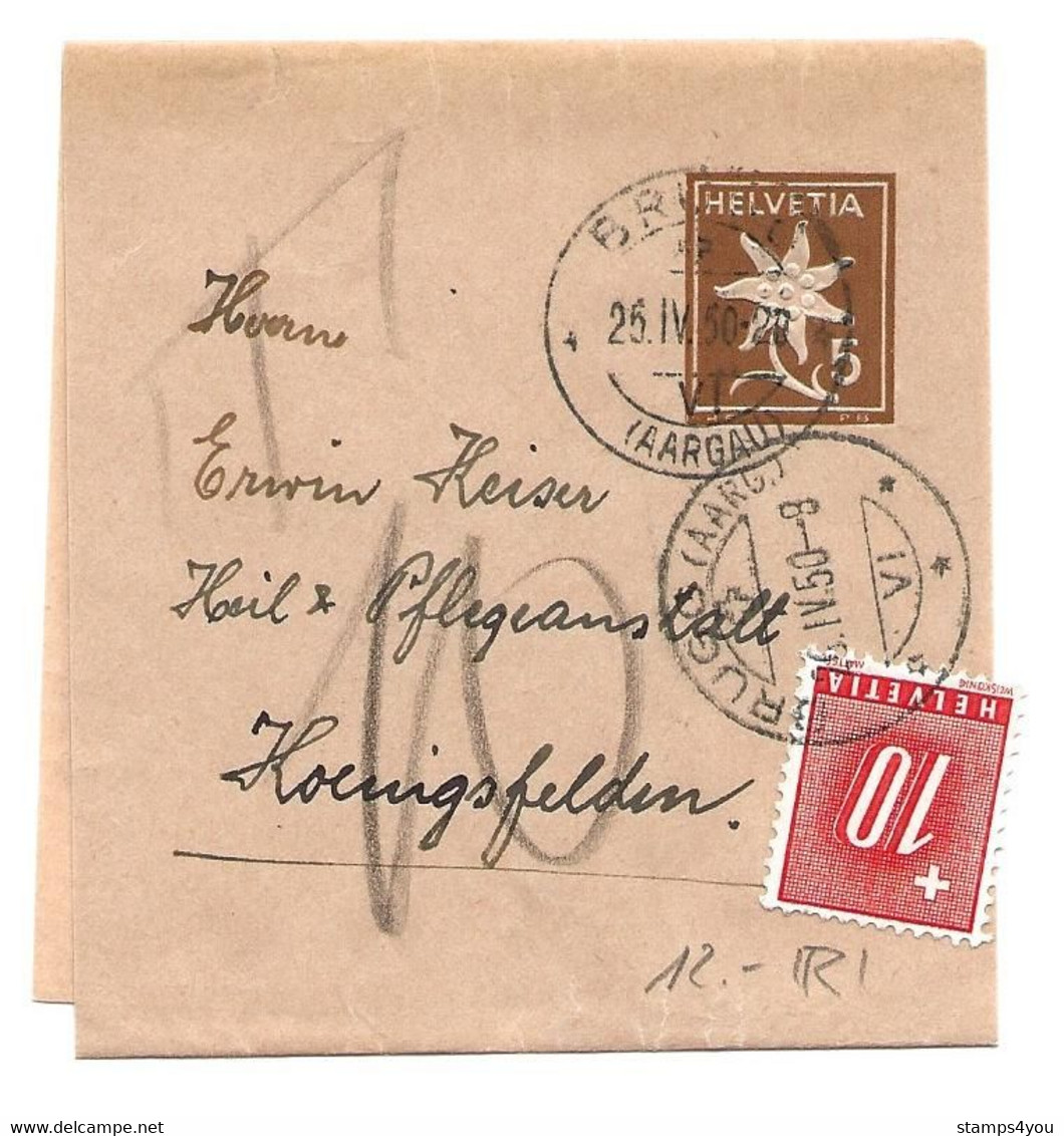 104 - 68 - Entier Postal Pour Journaux Avec Timbre Taxe Brugg 1950 - Franchigia