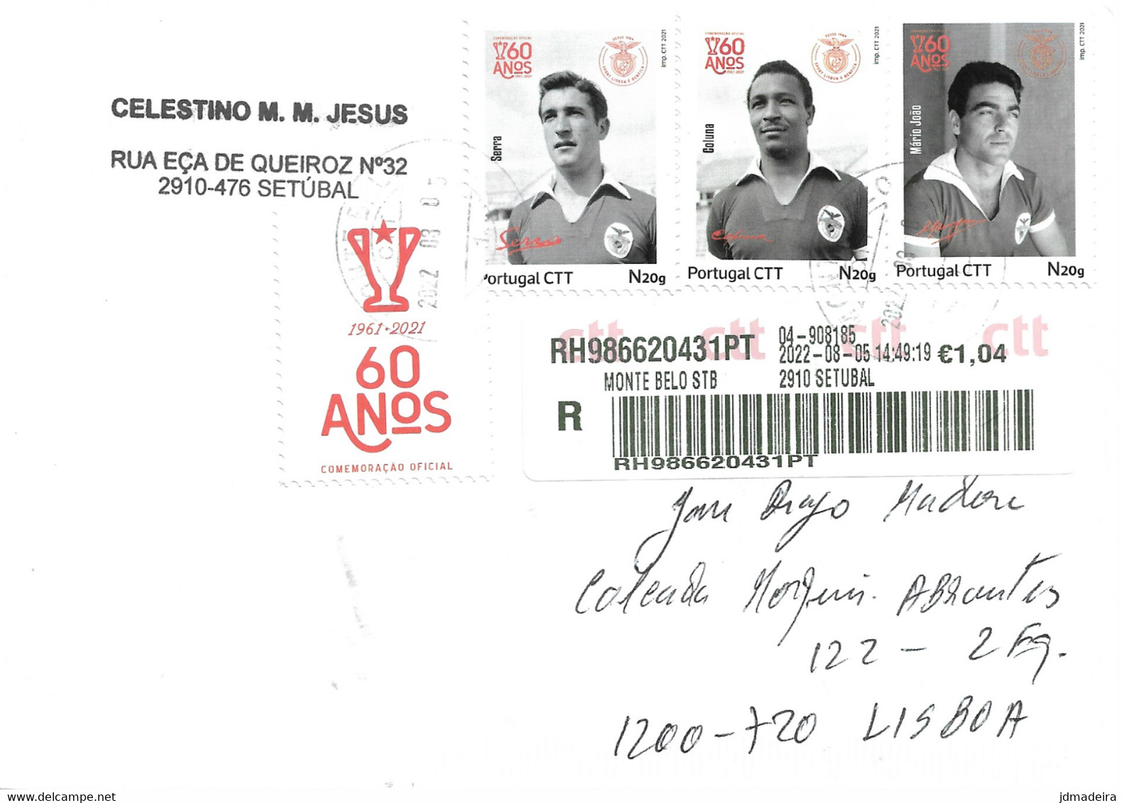 Portugal Registered Cover With Benfica Soccer Stamps - Briefe U. Dokumente