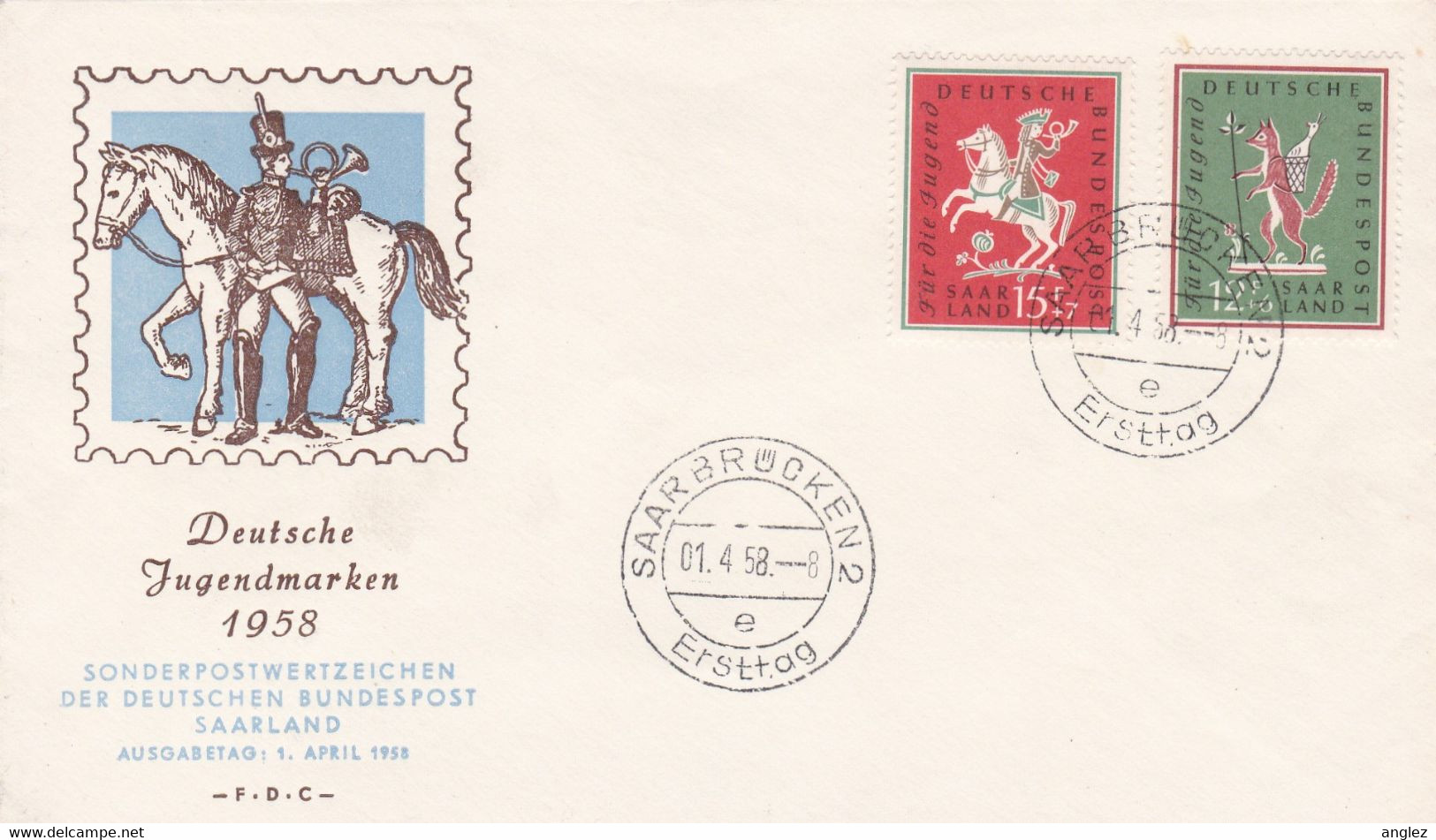 Germany Saarland - 1958 Jugendmarken FDC - Saarbrucken Postmark - Briefe U. Dokumente