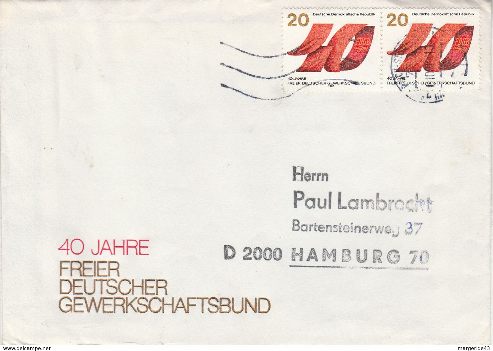 ALLEMAGNE RDA DDR LETTRE DE WILHELM PIECKA STADT GUBEN POUR HAMBOURG 1985 - Cartas & Documentos