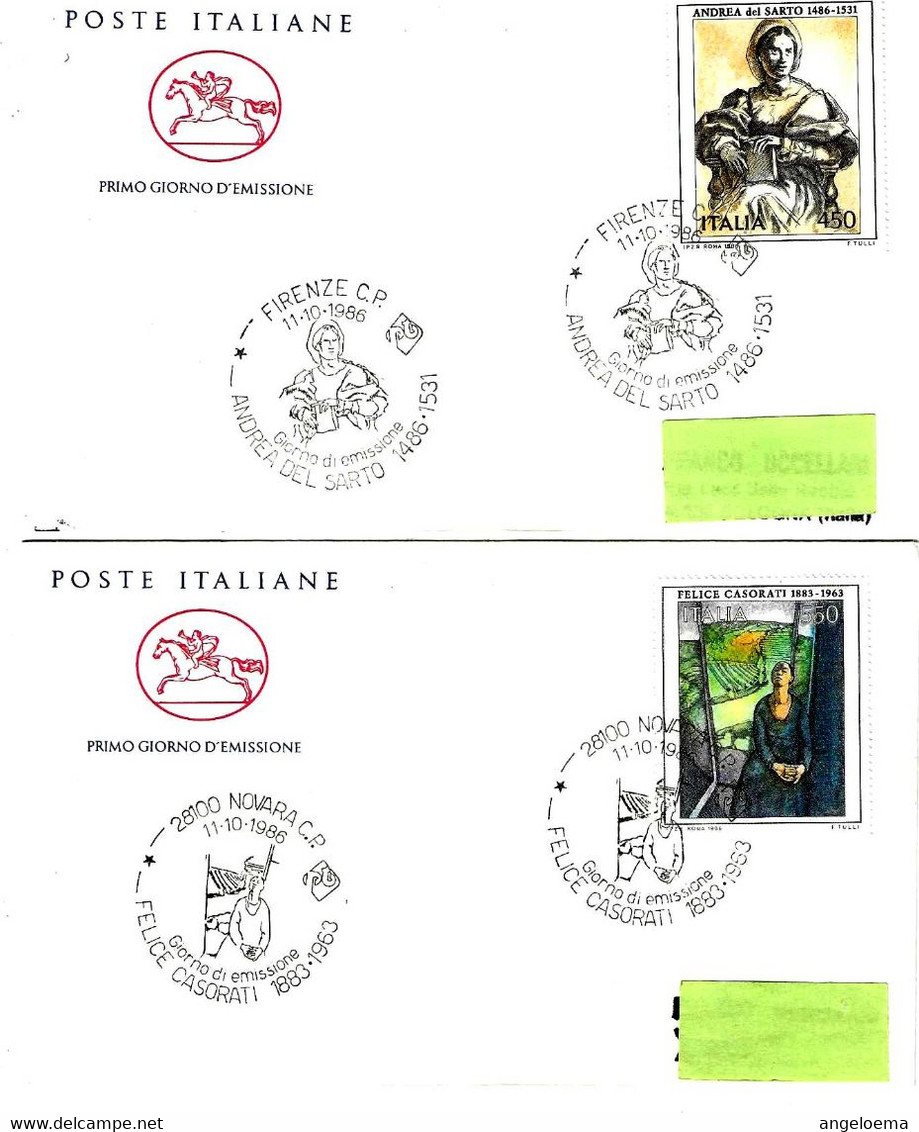 ITALIA ITALY - 1986 FIRENZE Andrea Del Sarto, NOVARA F.Casorati Su 2 Buste PT Fdc Viaggiate (timbro Arrivo) - 8688 - 1981-90: Storia Postale