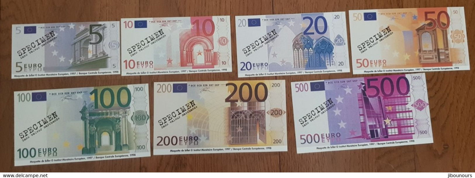 Série De 7 Billets Euro Spécimen Papier Glacé - Fiktive & Specimen